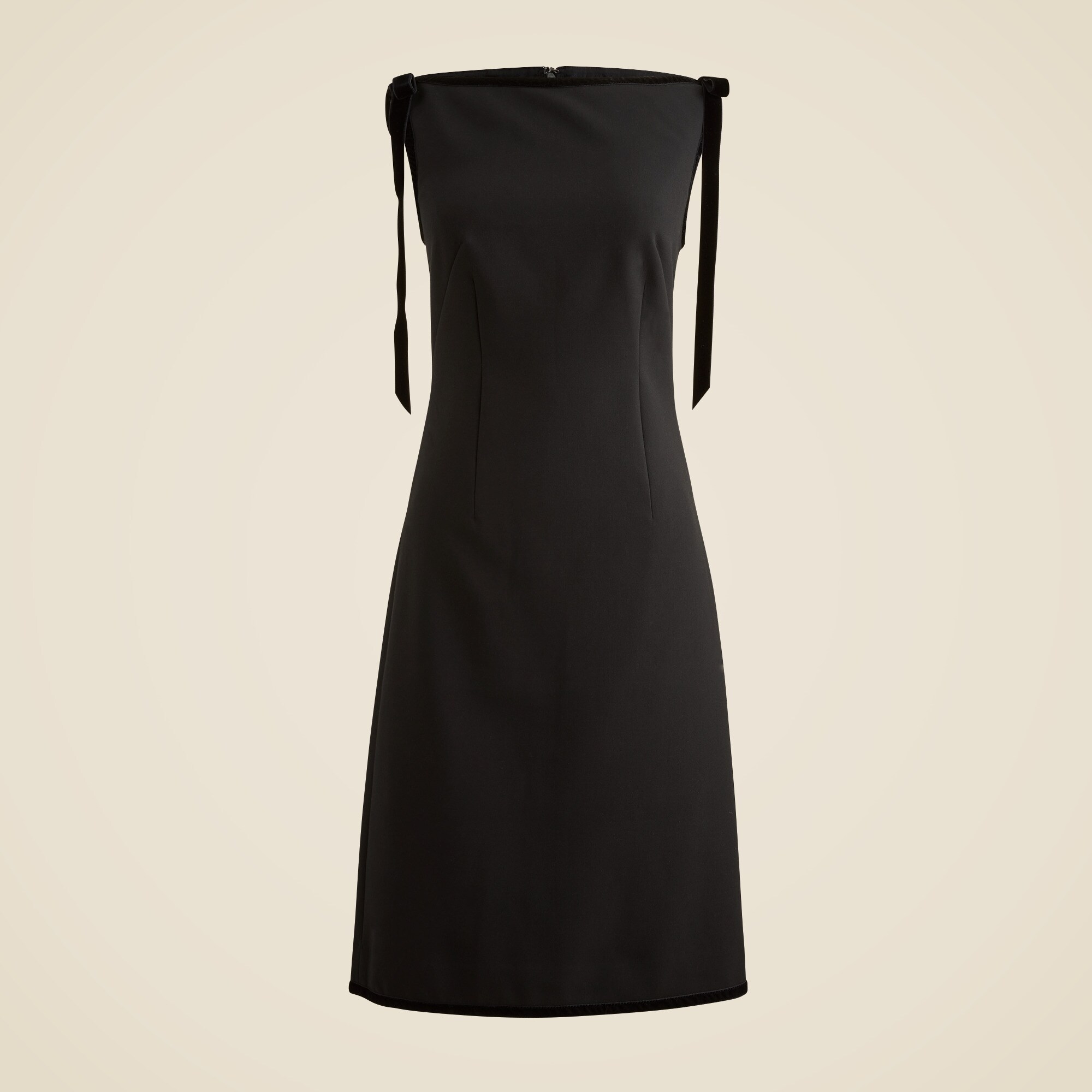  Seamed sheath dress with velvet bows in four-season stretch
