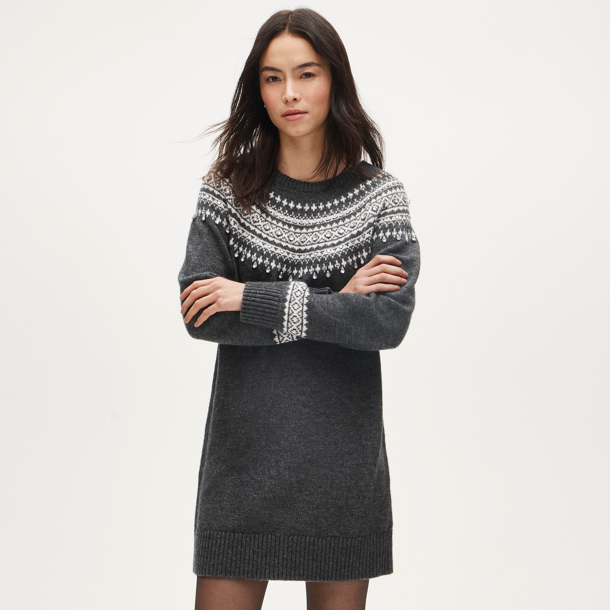  Collection embellished Fair Isle sweater-dress in vintage wool blend