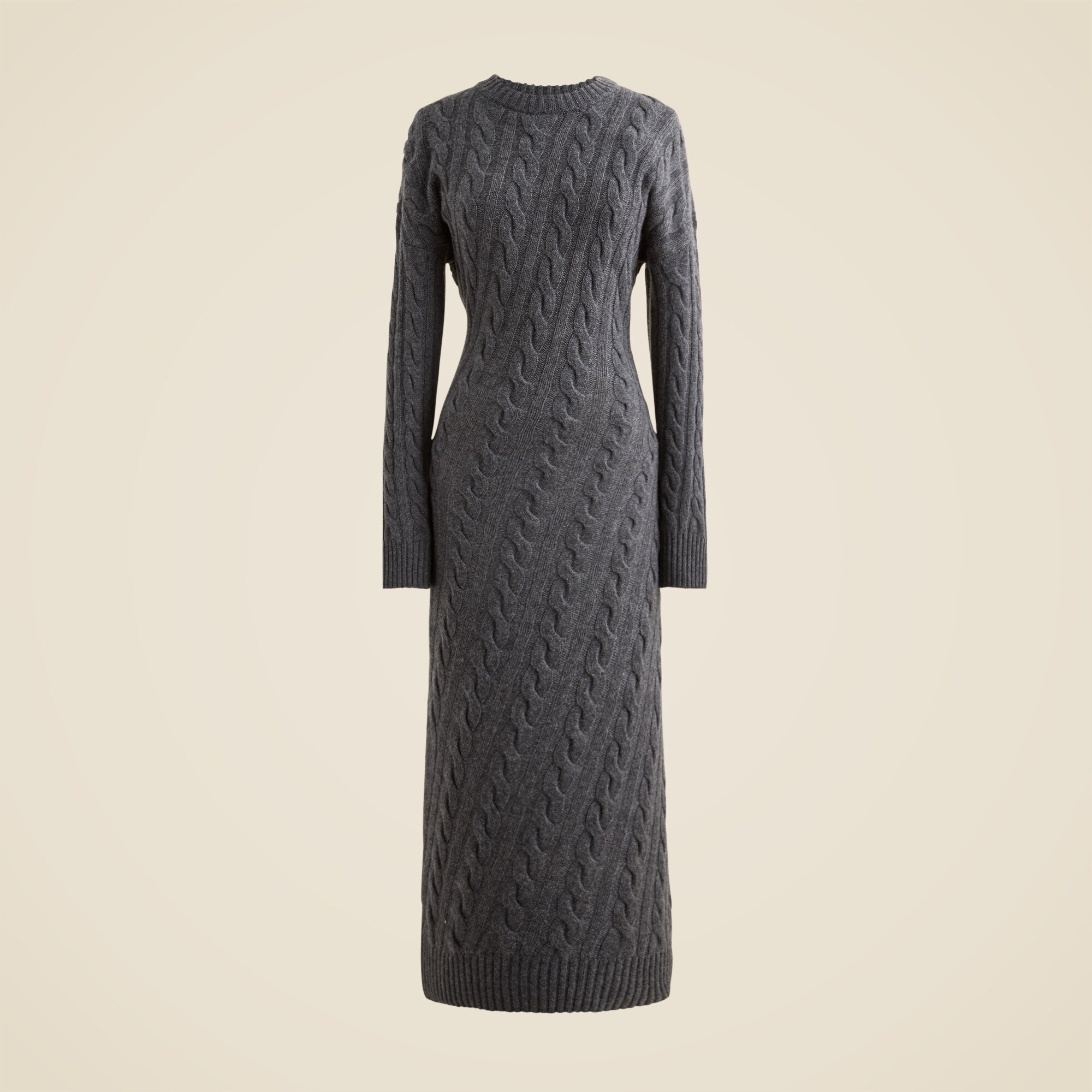 Clara Cable Knit Dress｜Clara Knit Flared Dress, Mid Grey Melange