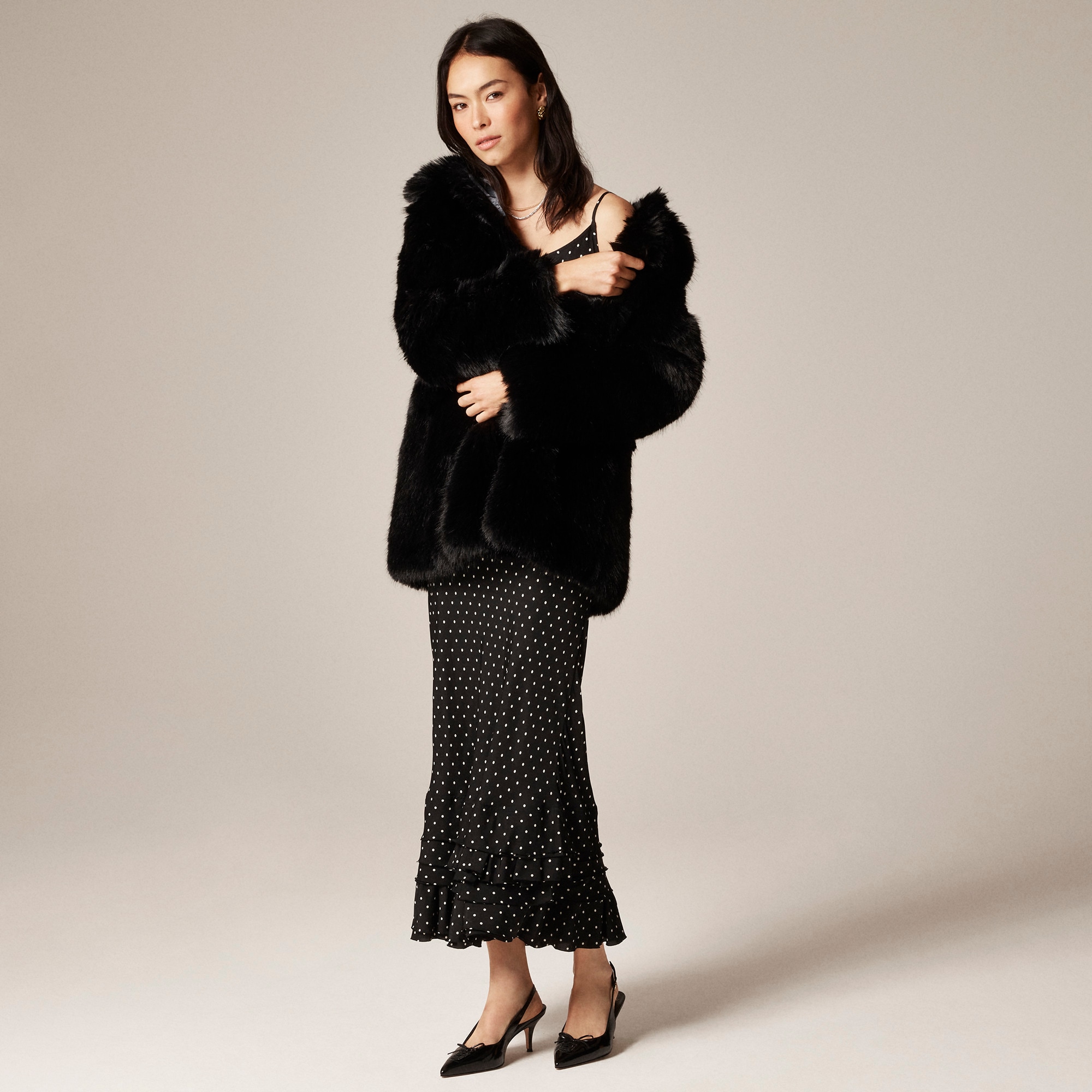Ruffle-hem slip dress in dot print - image 3