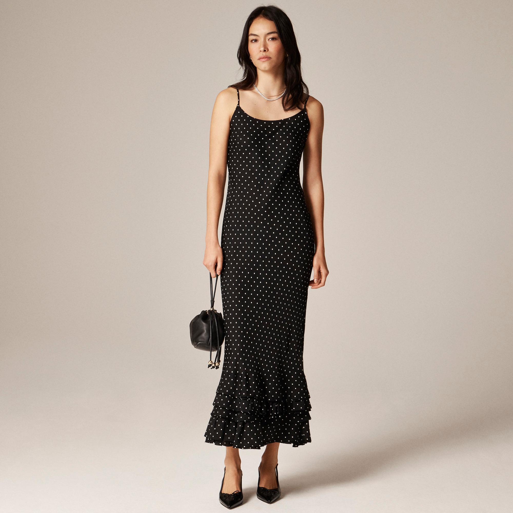 Ruffle-hem slip dress in dot print - image 2
