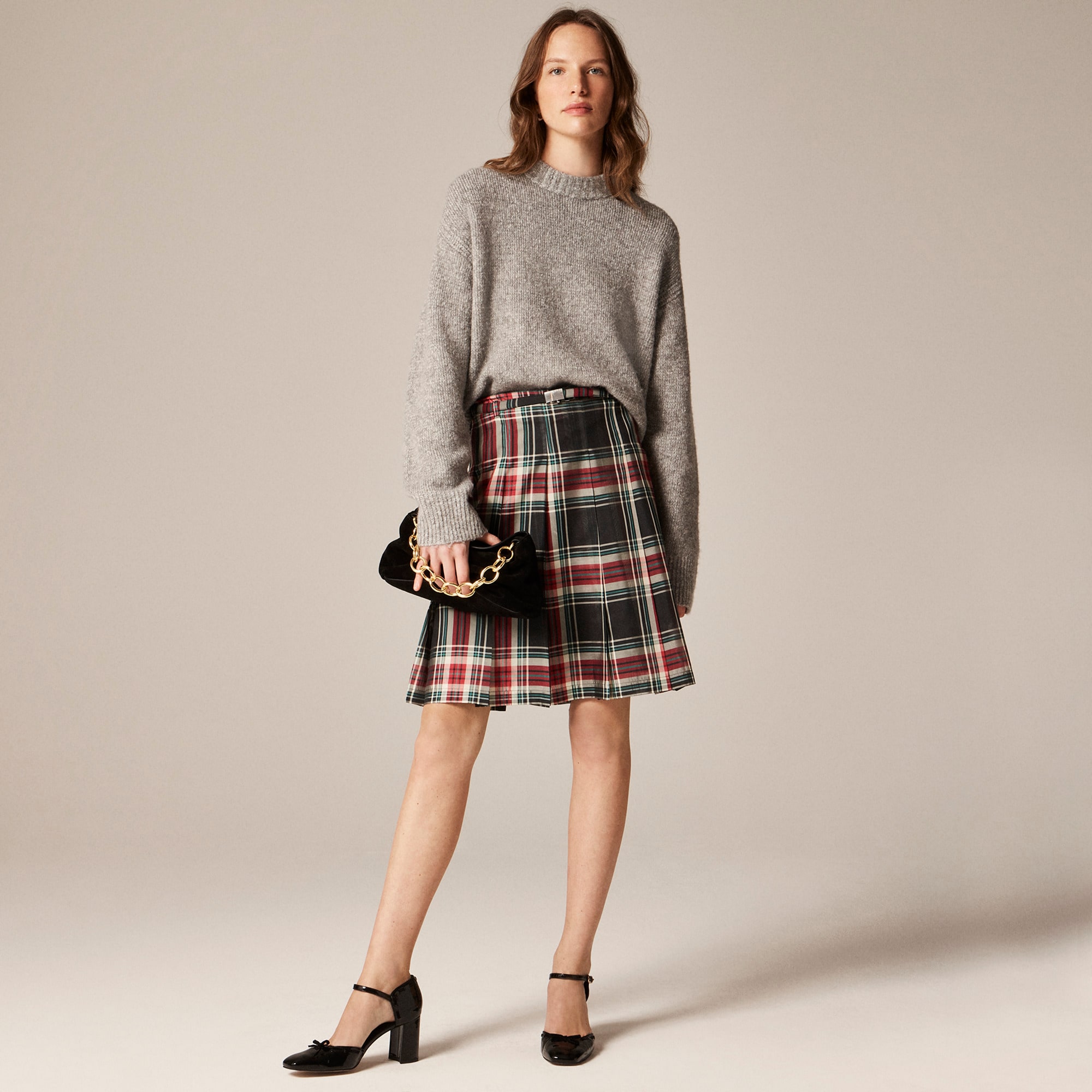Pleated prep skirt in sheer tartan