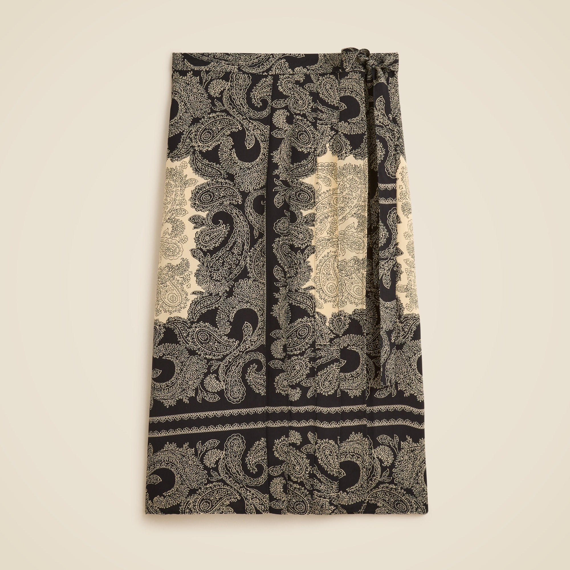Pleated wrap skirt in paisley scarf print