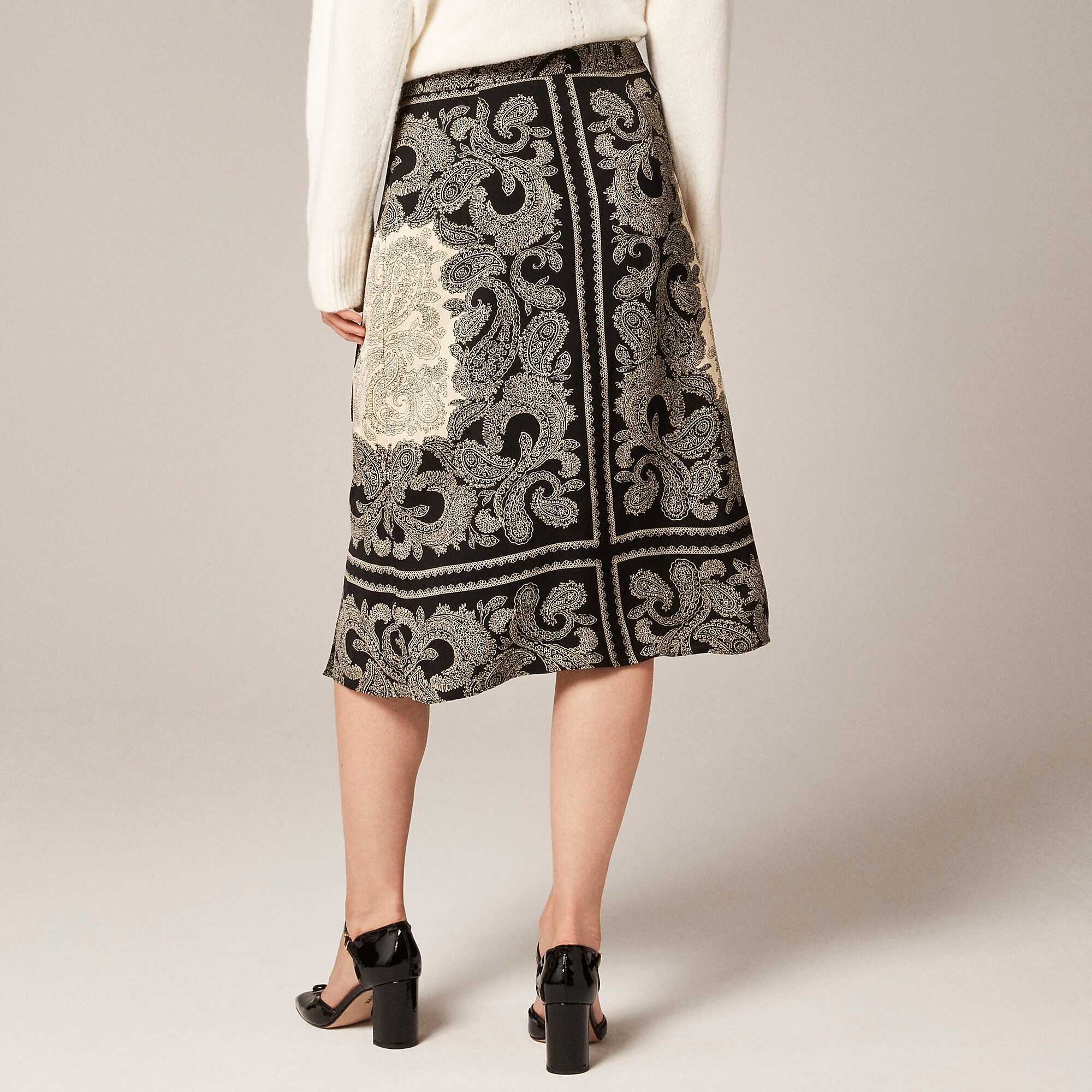 Pleated wrap skirt in paisley scarf print