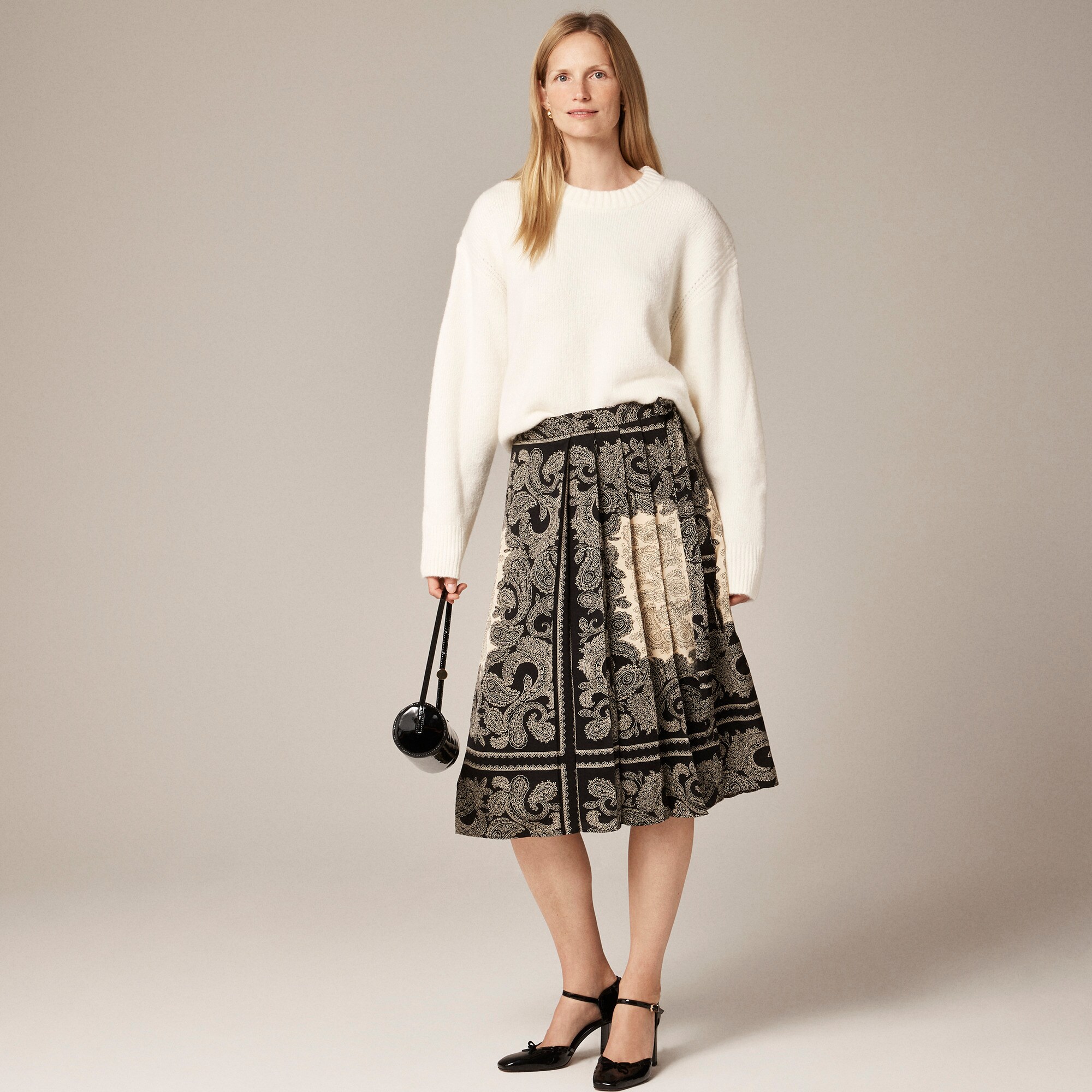 Pleated wrap skirt in paisley scarf print