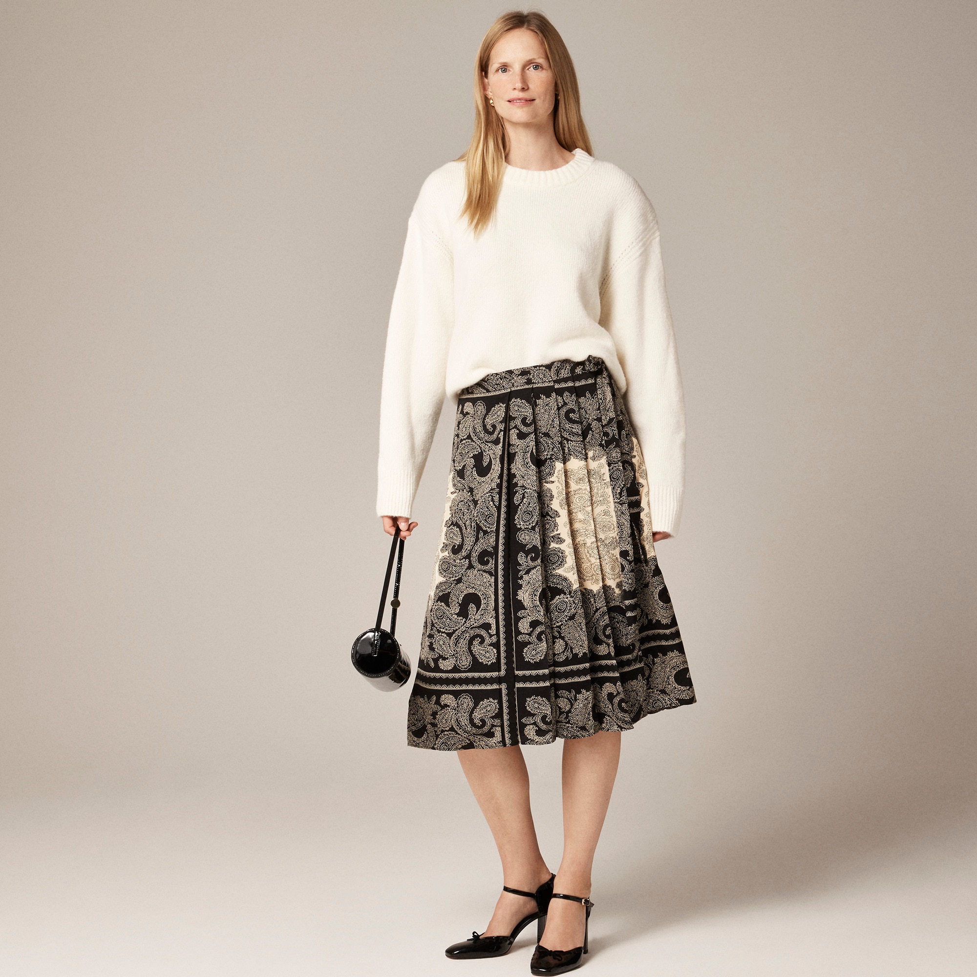 Pleated wrap skirt in paisley scarf print
