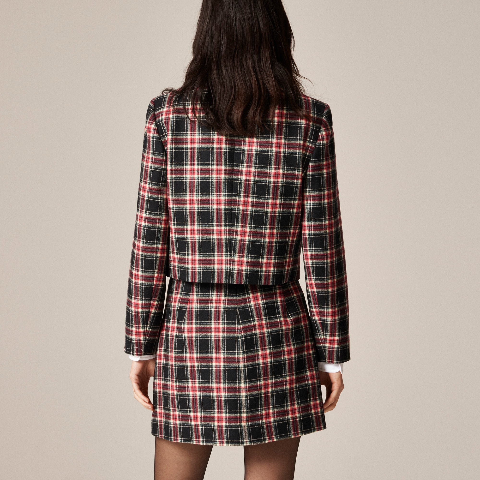 Wool-blend mini skirt in Stewart tartan