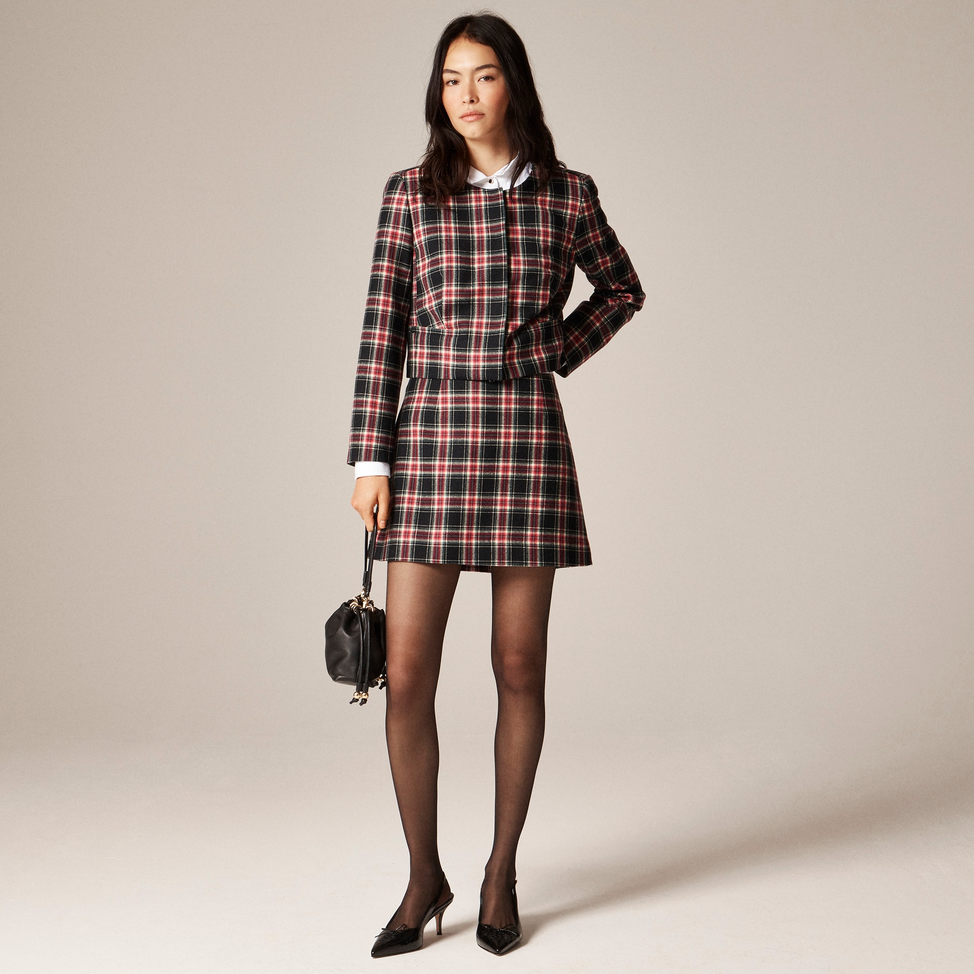 Wool-blend mini skirt in Stewart tartan