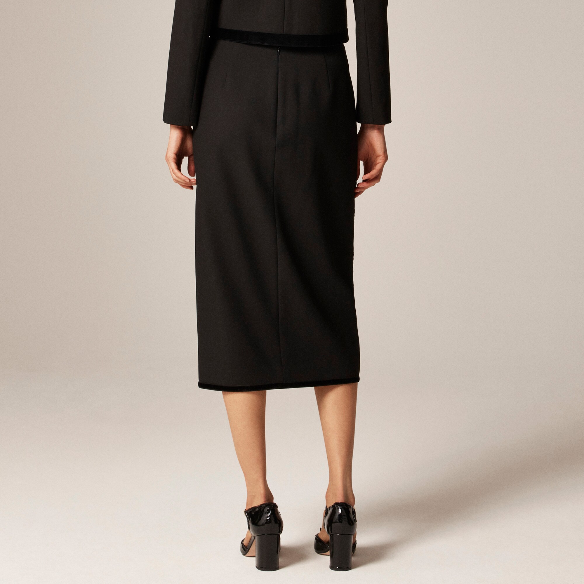 Pencil midi skirt with velvet trim in four-season stretch