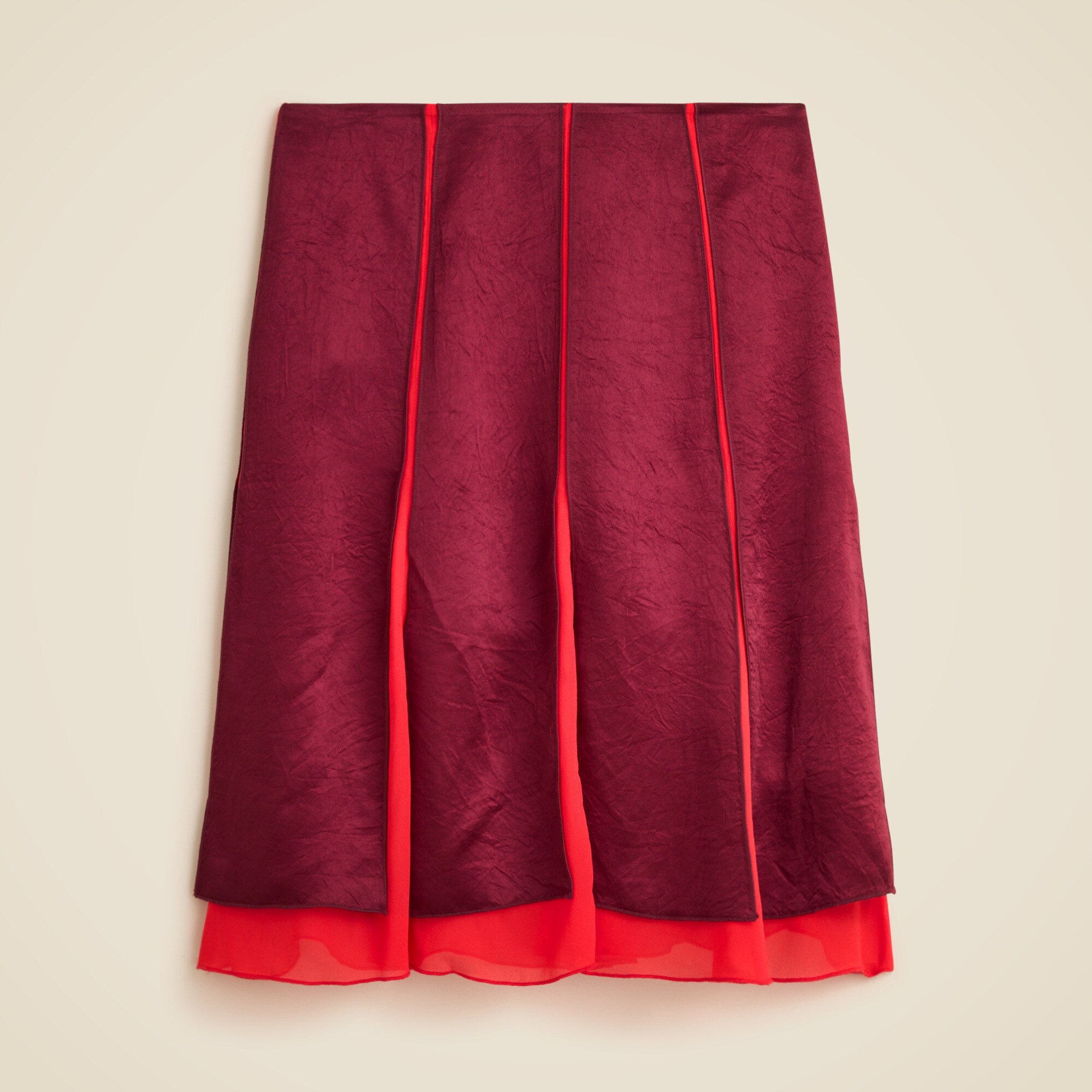  Paneled midi slip skirt in textured satin chiffon