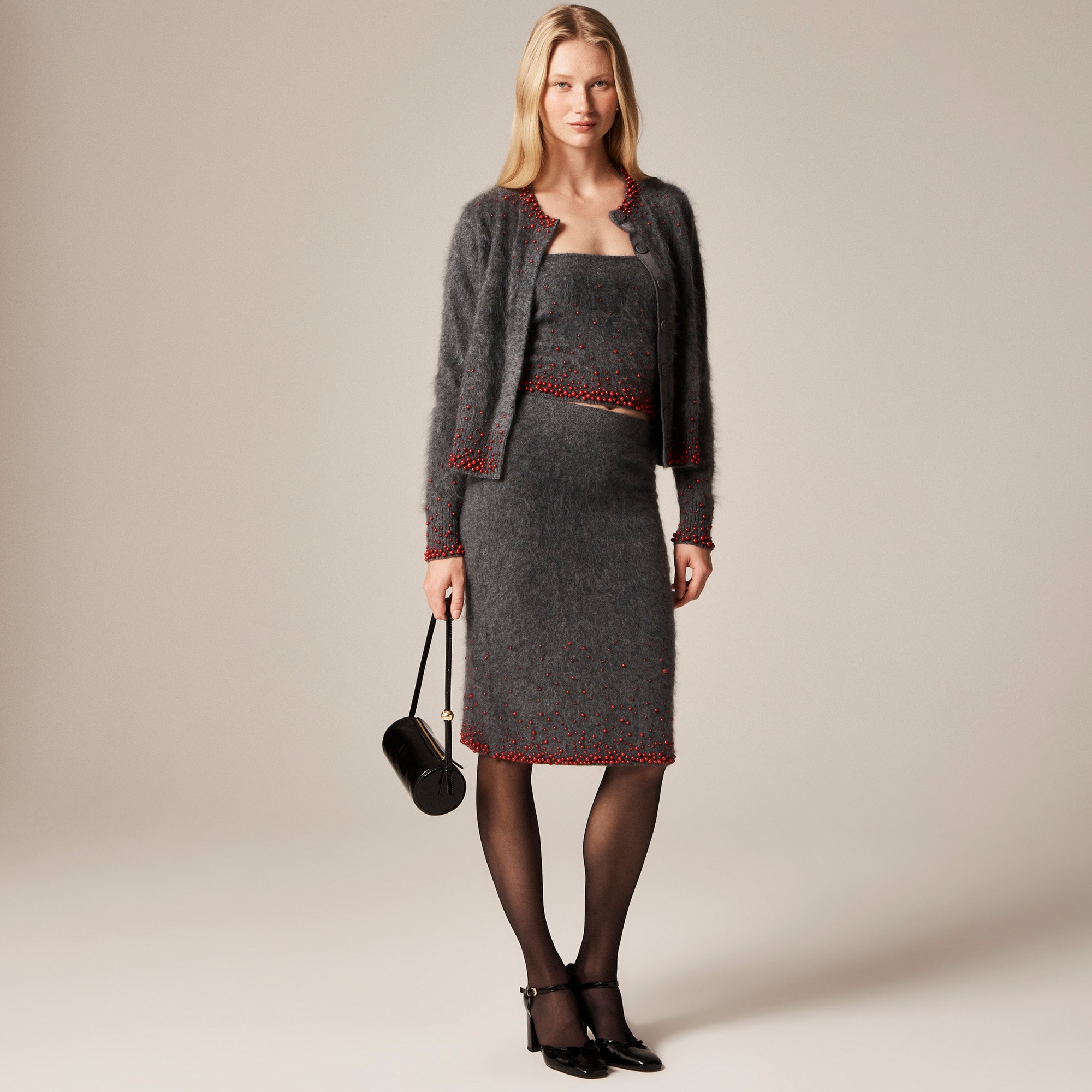 Collection brushed cashmere midi skirt with beaded embellishments