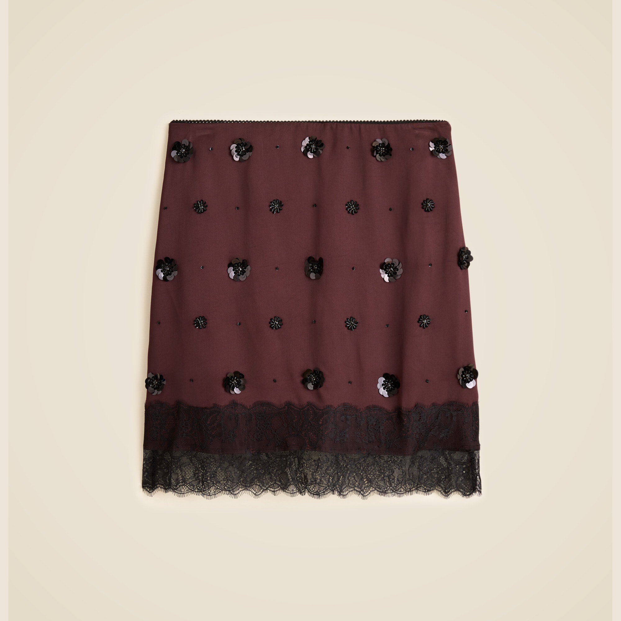  Collection embellished lace-trim mini skirt in luster charmeuse