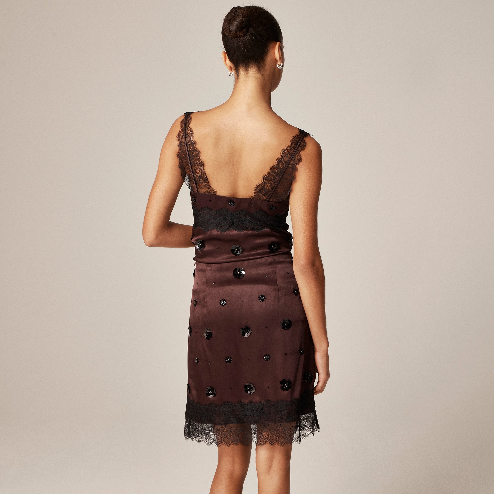 Collection embellished lace-trim mini skirt in luster charmeuse