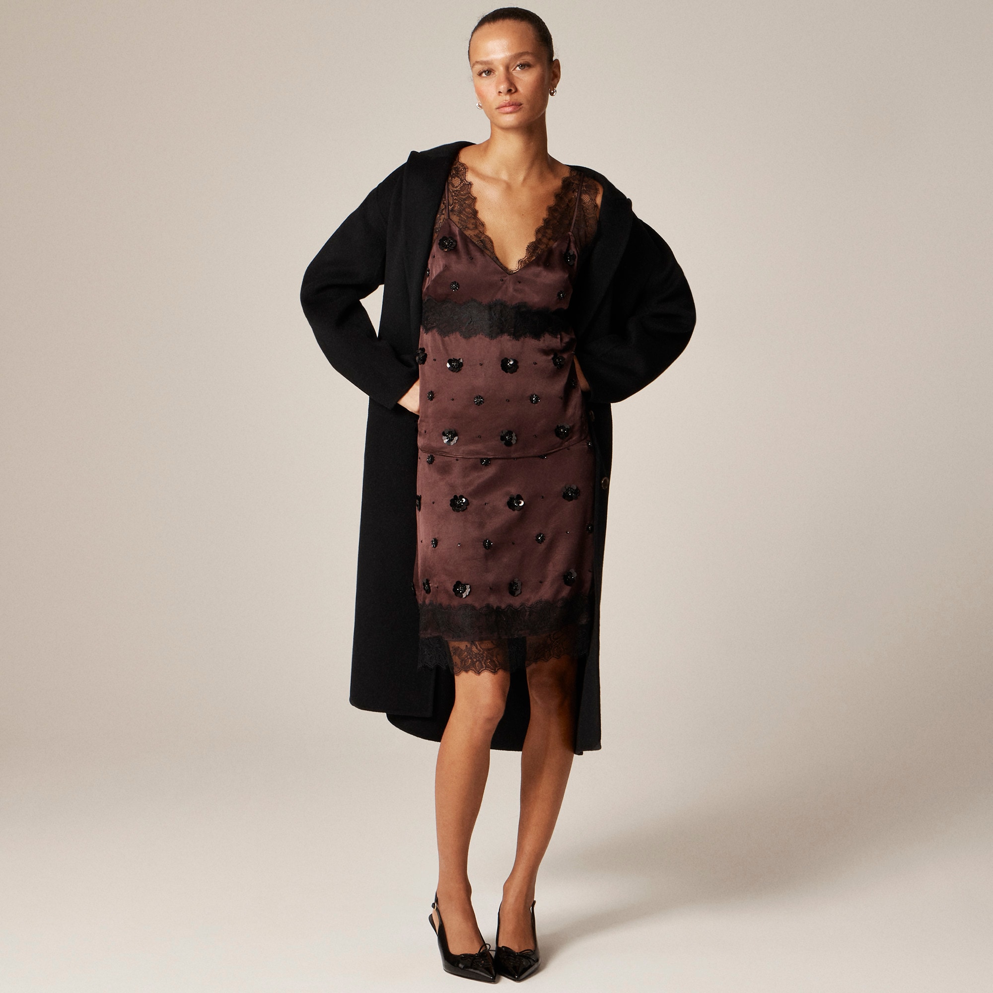 Collection Embellished Lace-trim Mini Skirt In Luster Charmeuse