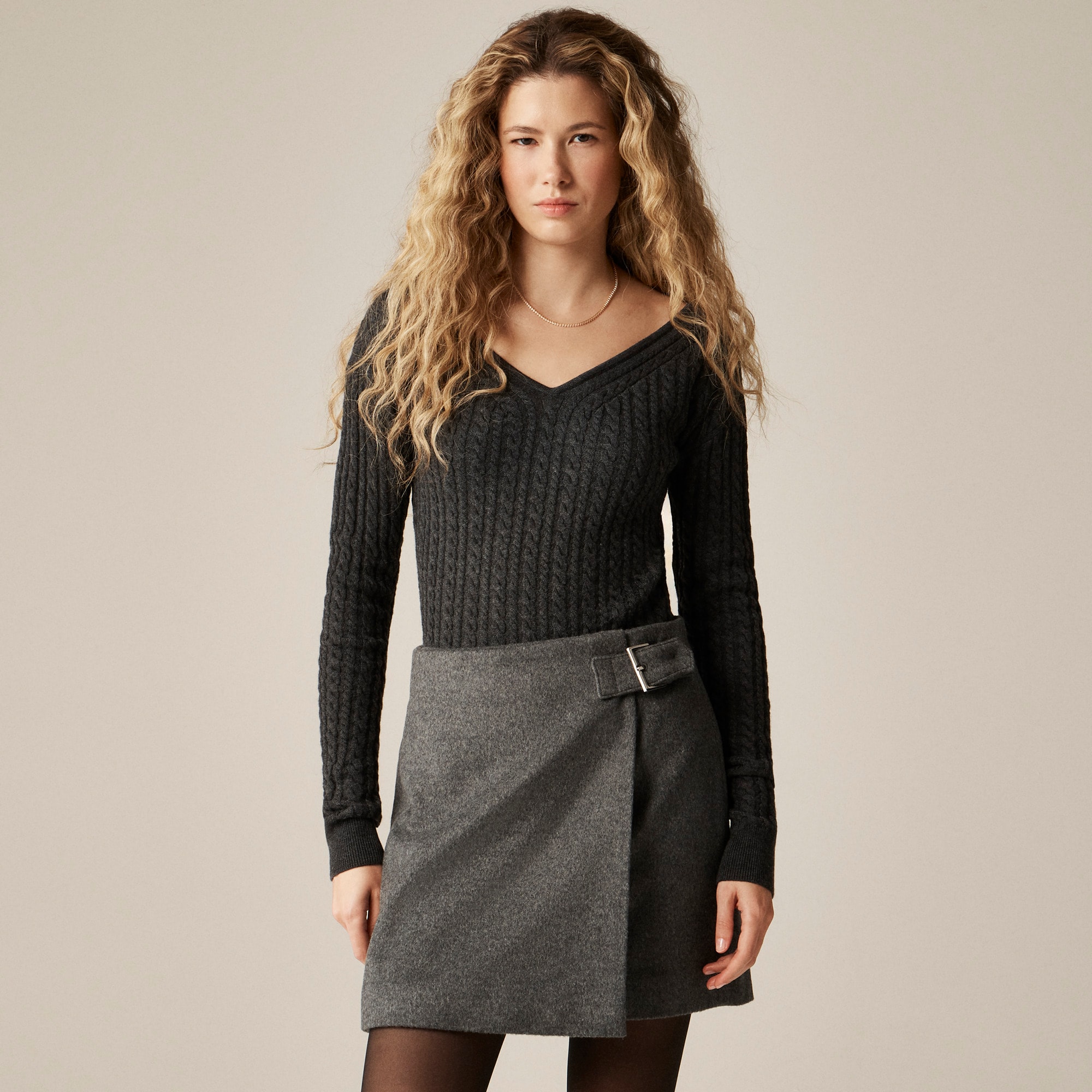 Collection wool-cashmere blend mini skirt with buckle detail