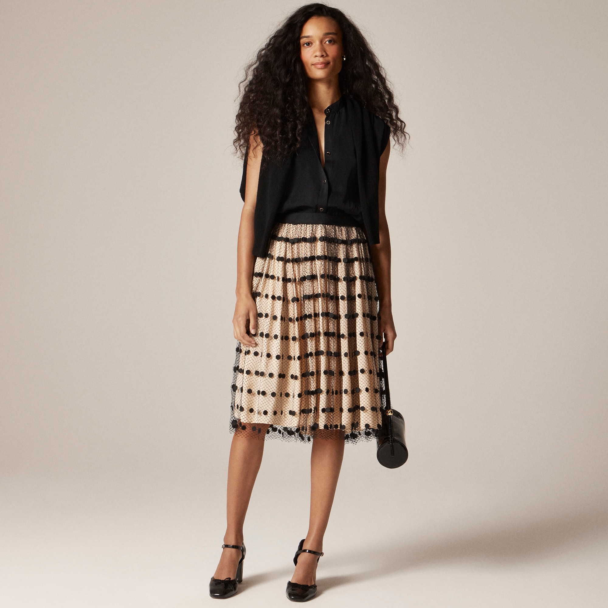Collection layered mesh skirt with dots