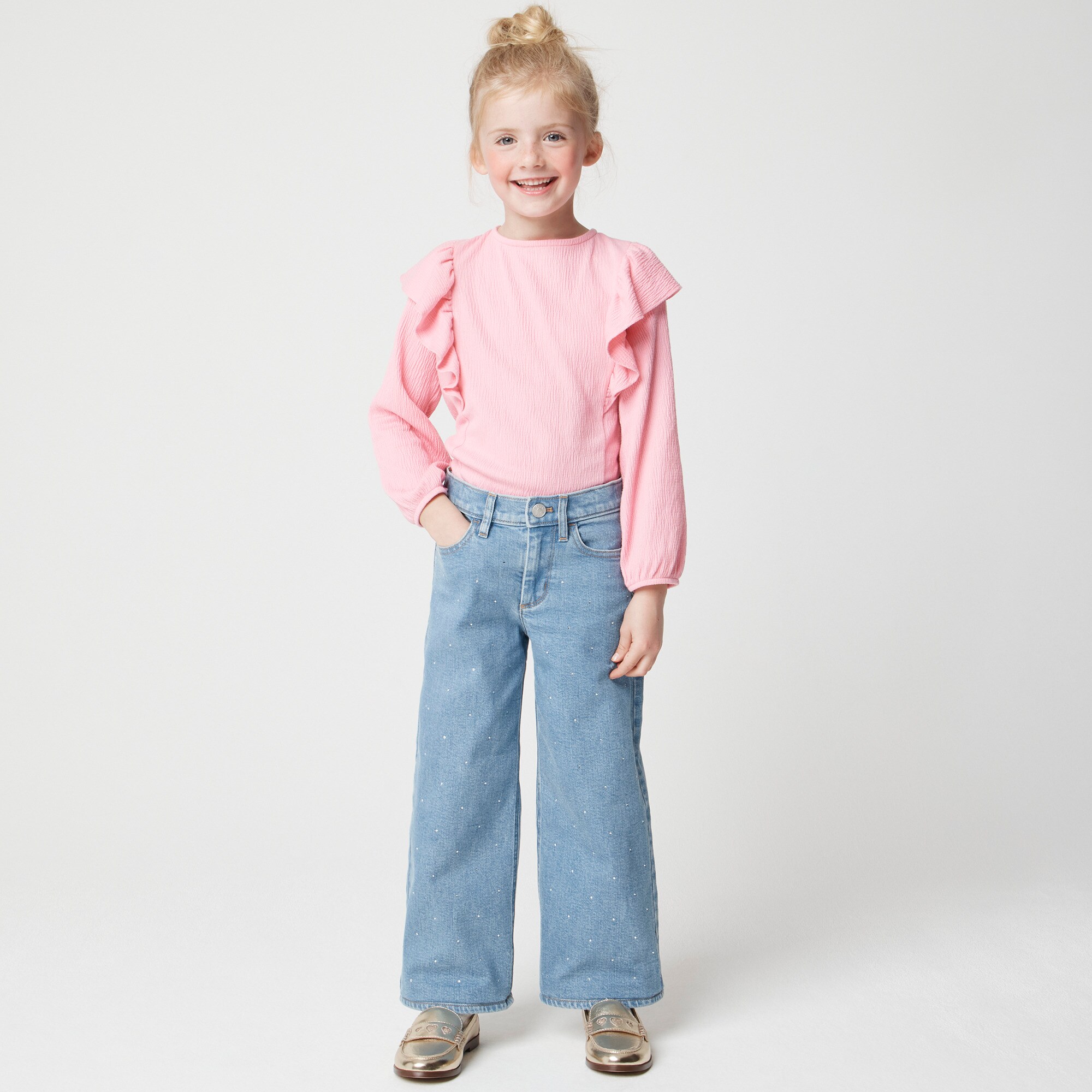 Girls' embellished wide-leg jean