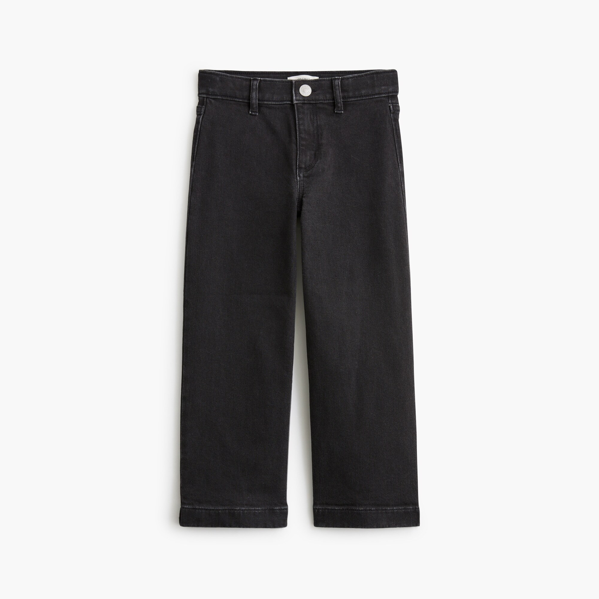 Girls' washed black wide-leg jean