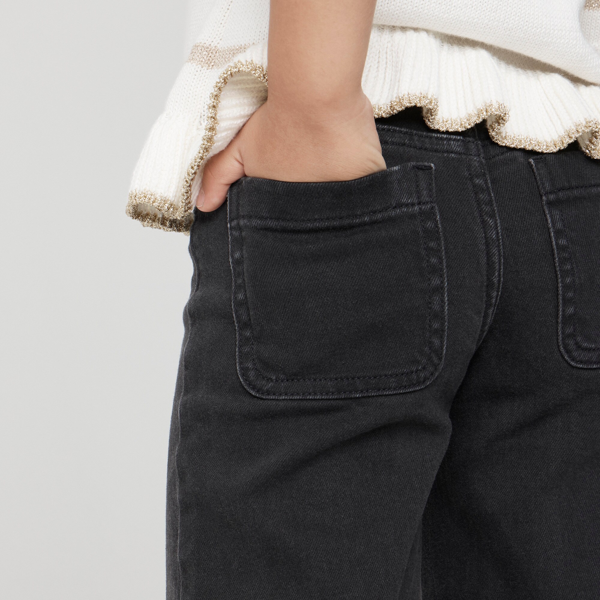 Girls' washed black wide-leg jean