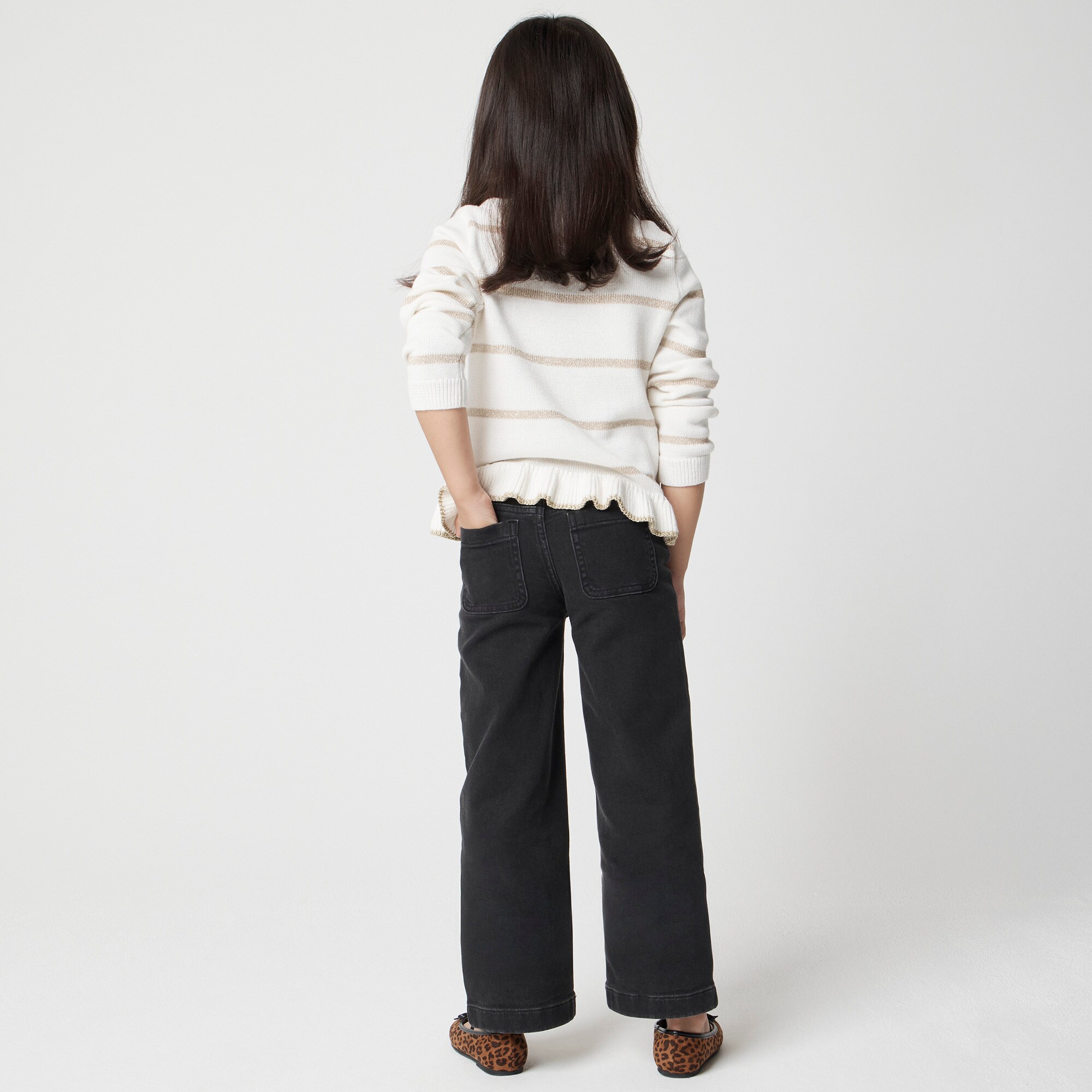 Girls' washed black wide-leg jean