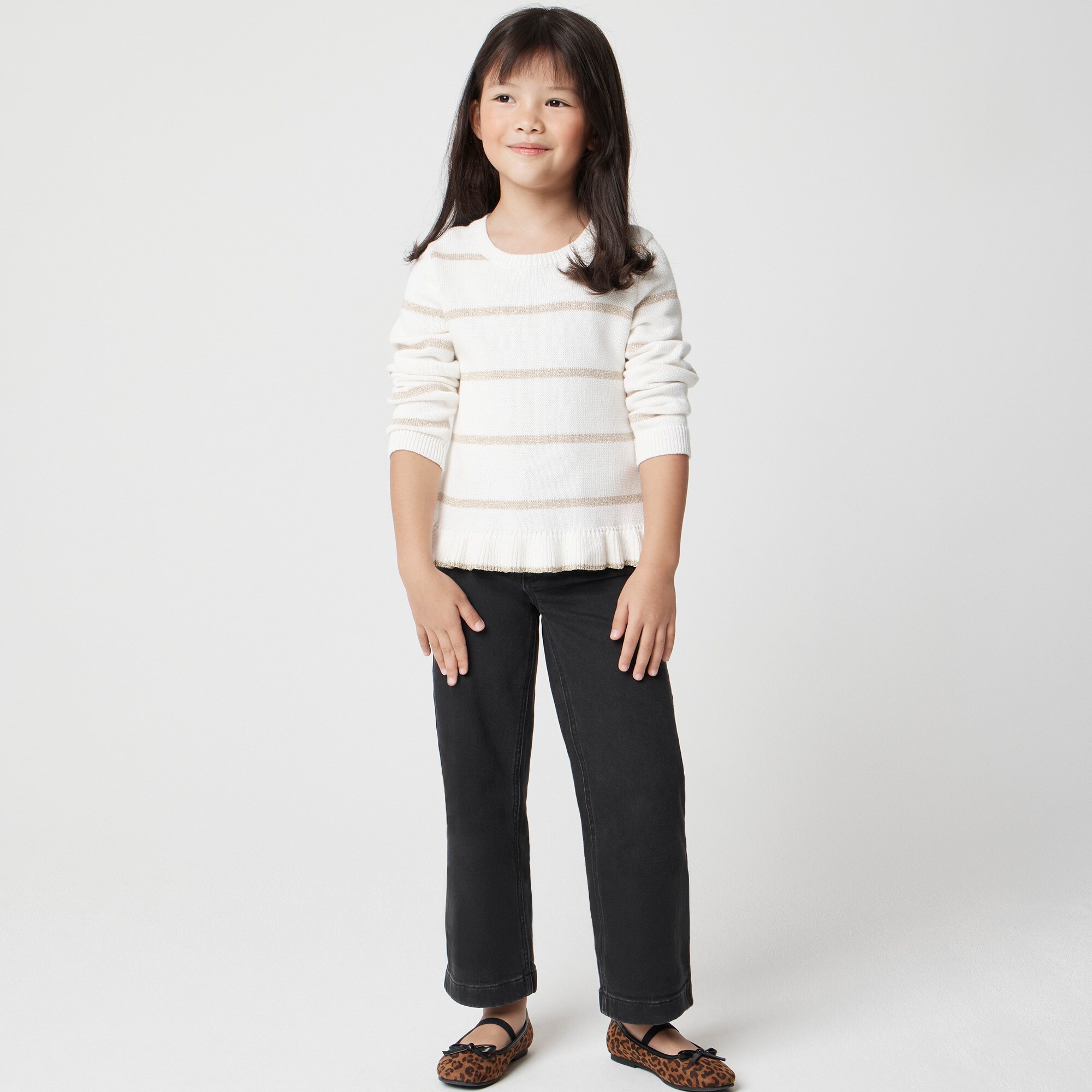 Girls' washed black wide-leg jean