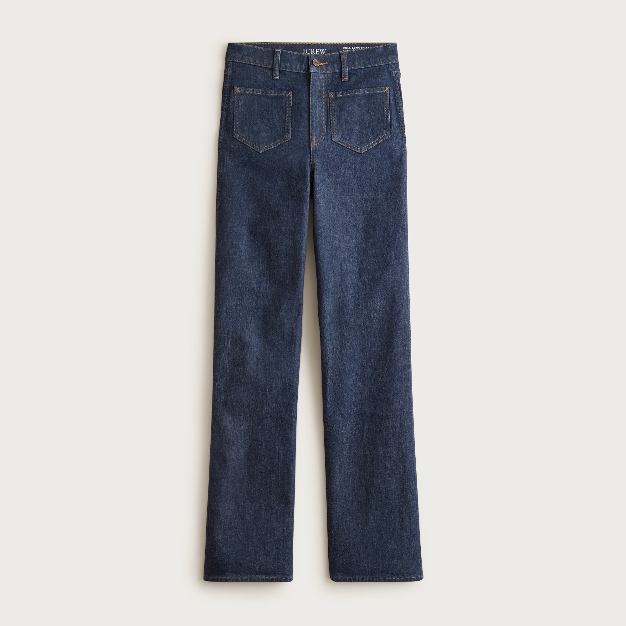  Full-length slim-wide jean with patch pockets