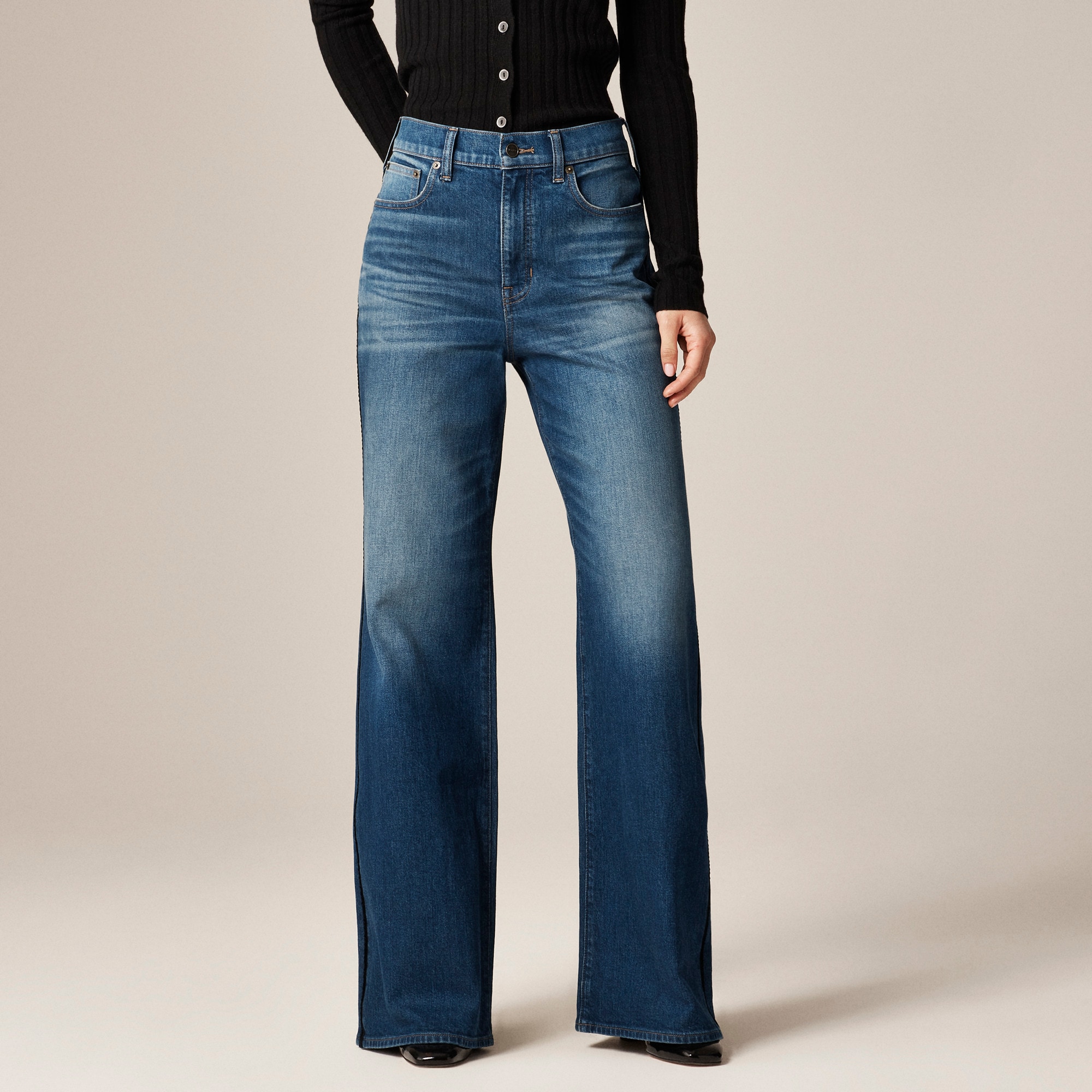 Denim trouser jean with velvet stripe