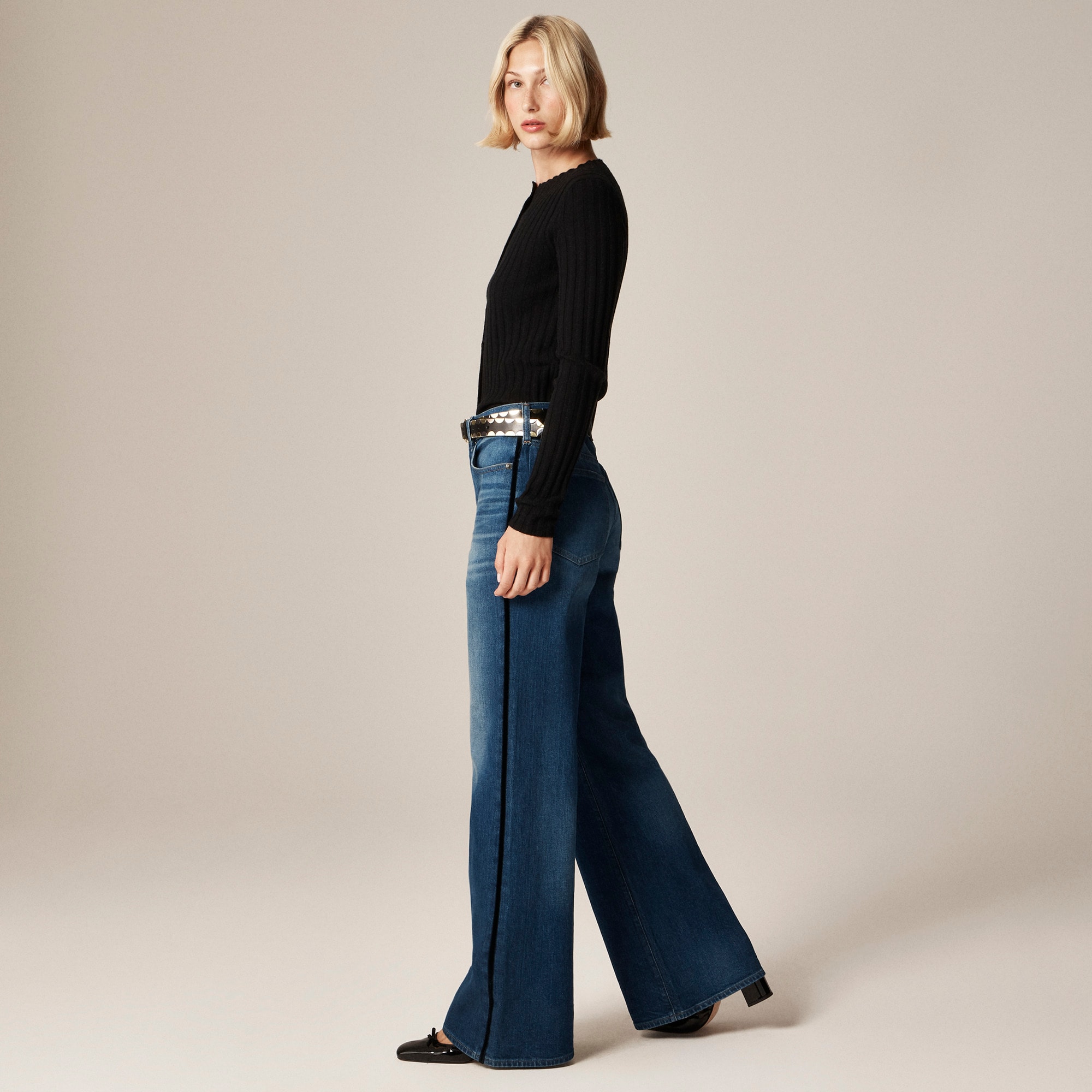 Denim trouser jean with velvet stripe