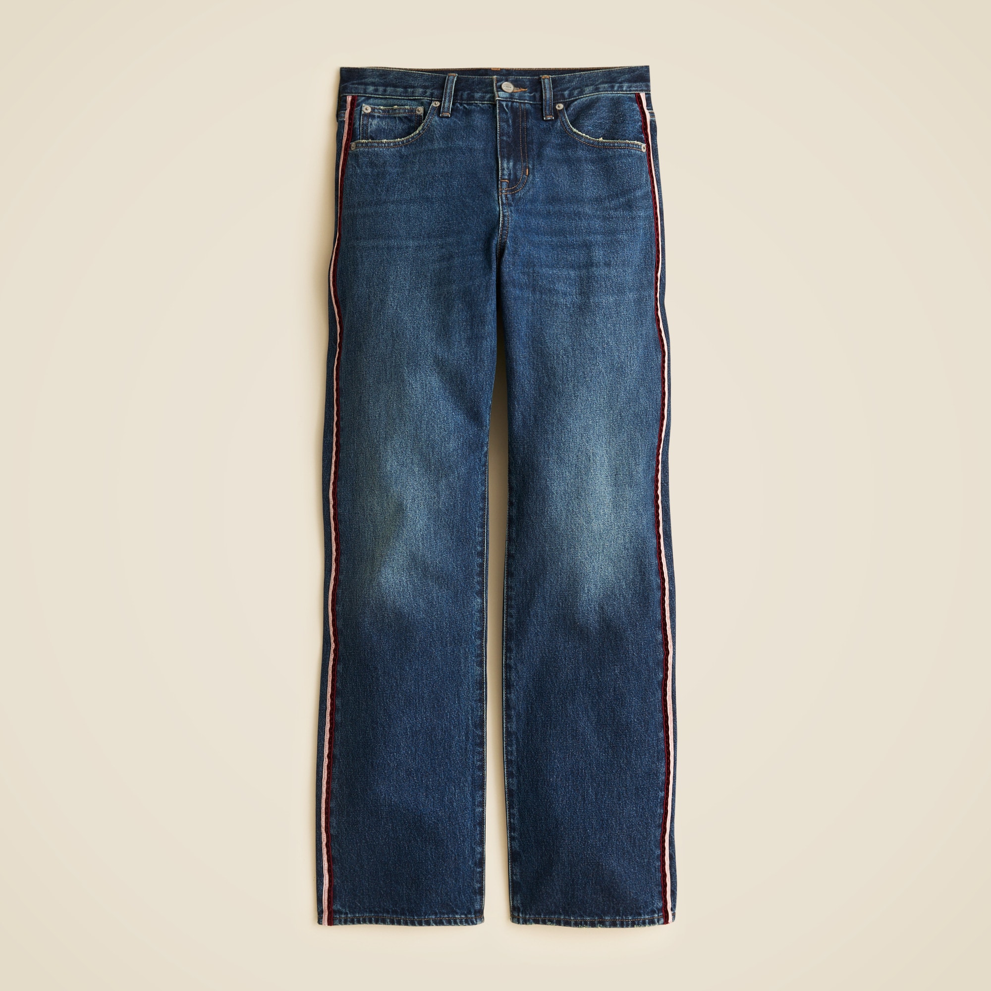 Mid-rise relaxed straight jean with velvet stripe