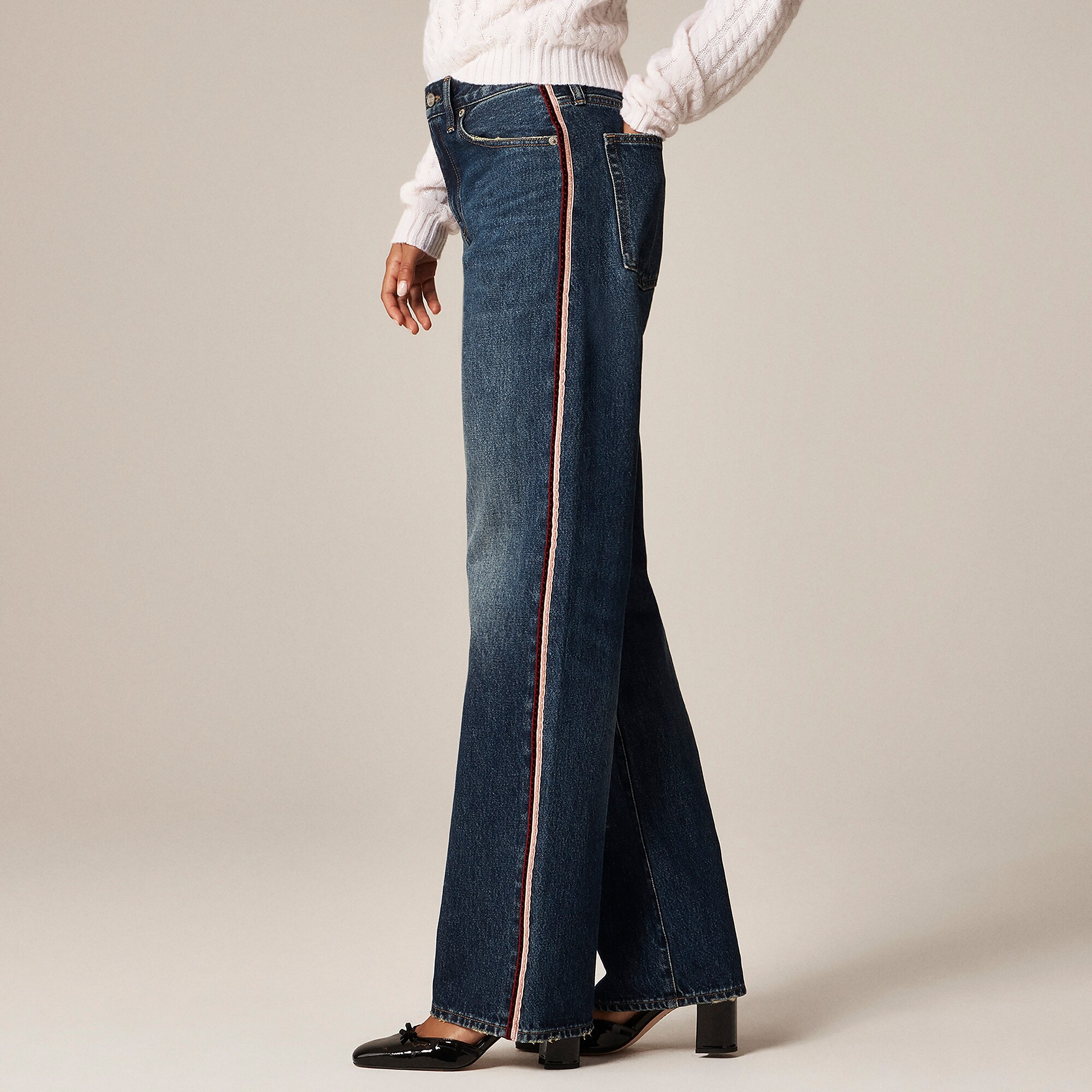 Mid-rise relaxed straight jean with velvet stripe