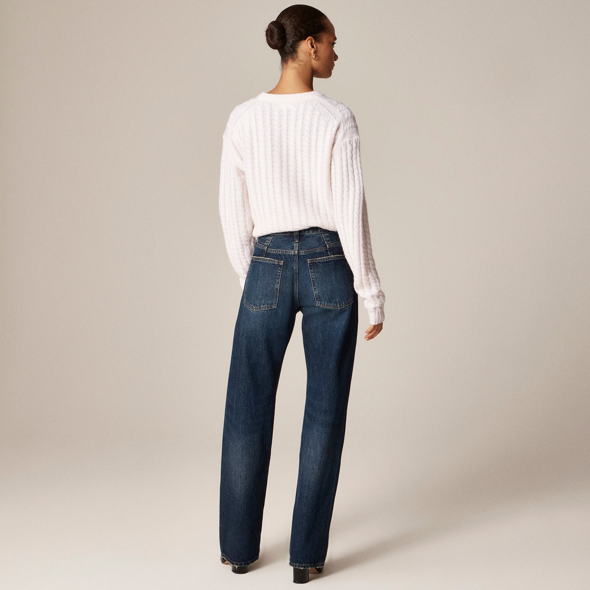 Mid-rise relaxed straight jean with velvet stripe