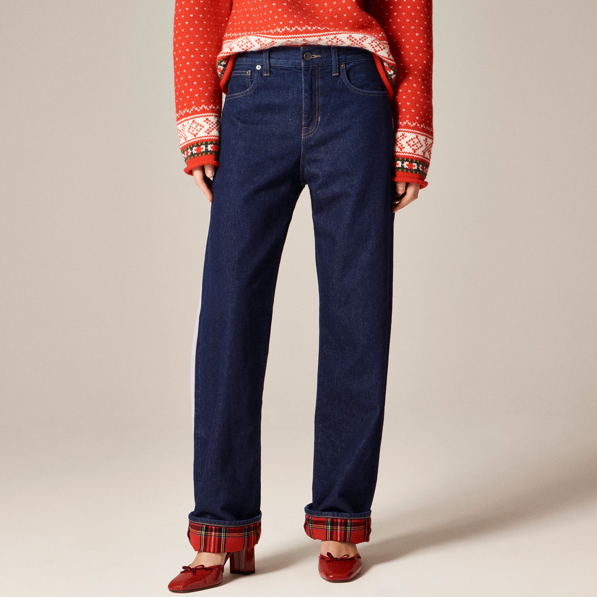 Flannel-lined relaxed straight jean in Rinse wash