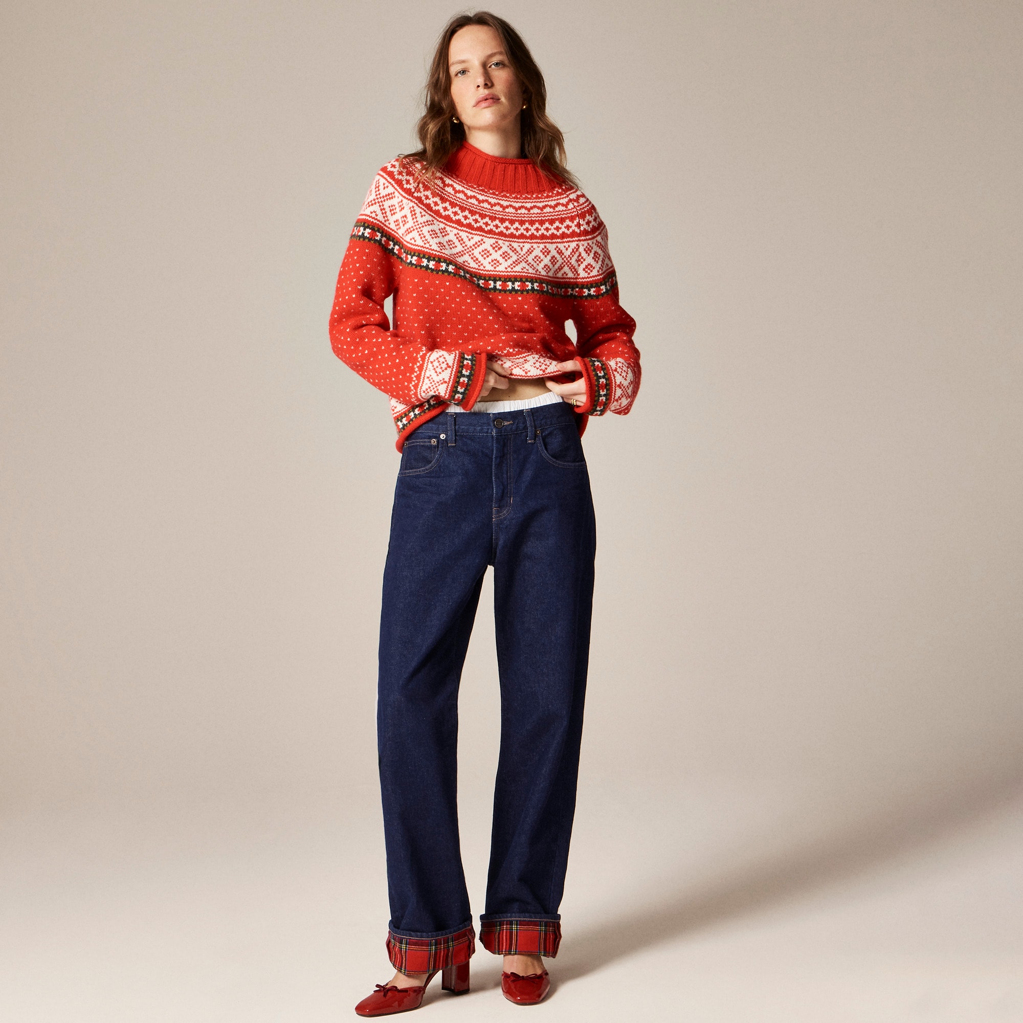 womens Flannel-lined relaxed straight jean in Rinse wash