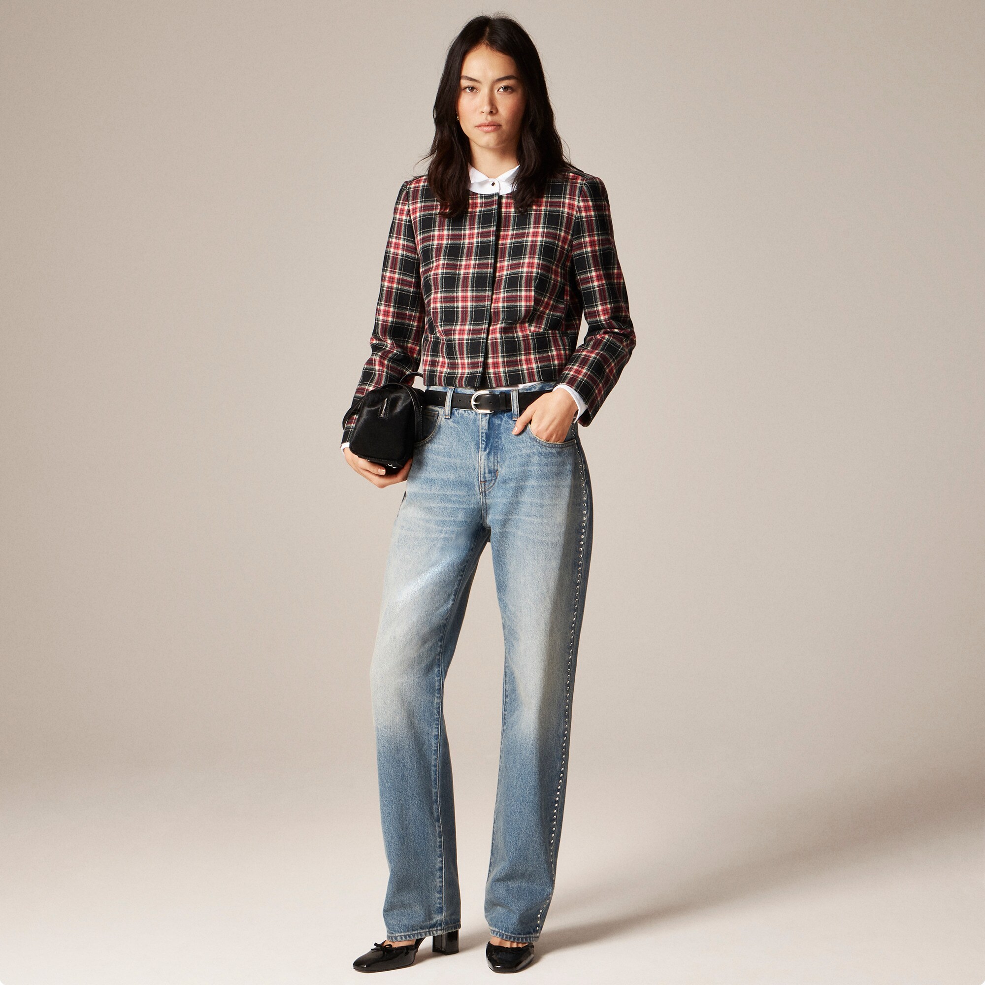 Slouchy jean with embellished side stripe
