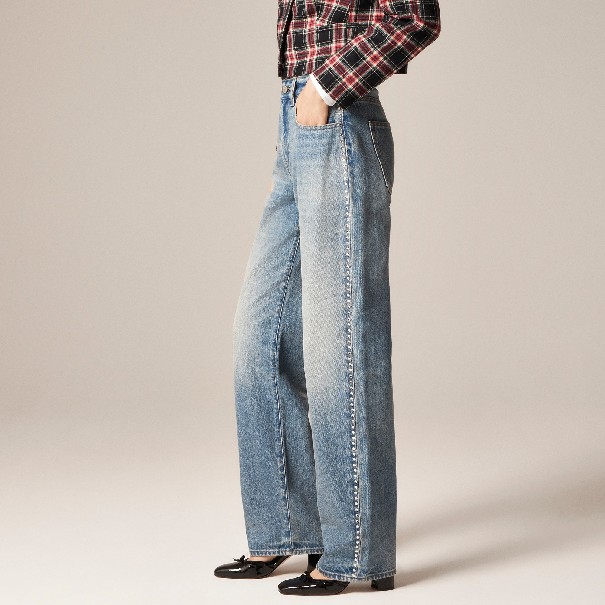 womens Slouchy jean with embellished side stripe