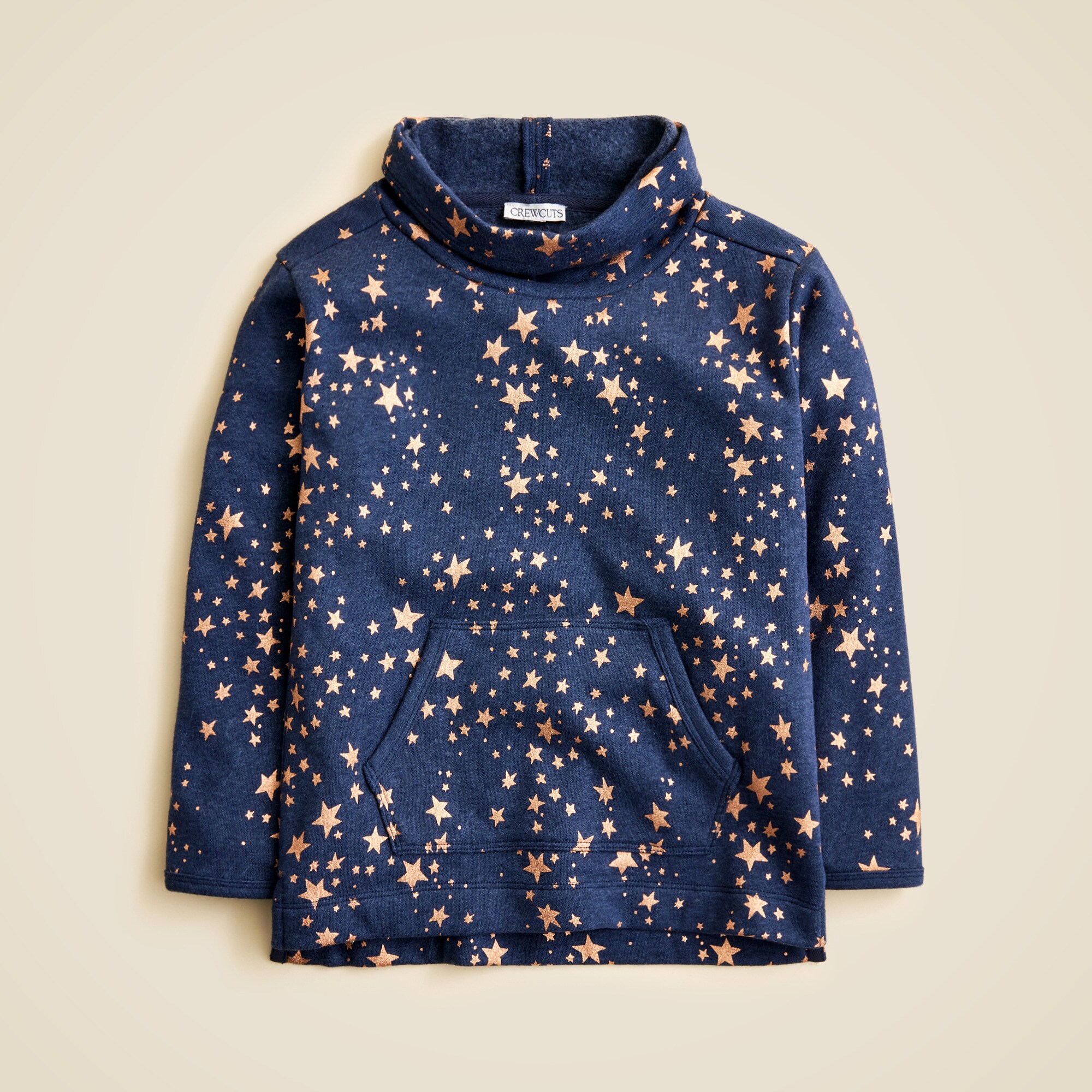Girls' funnelneck tunic sweatshirt with stars