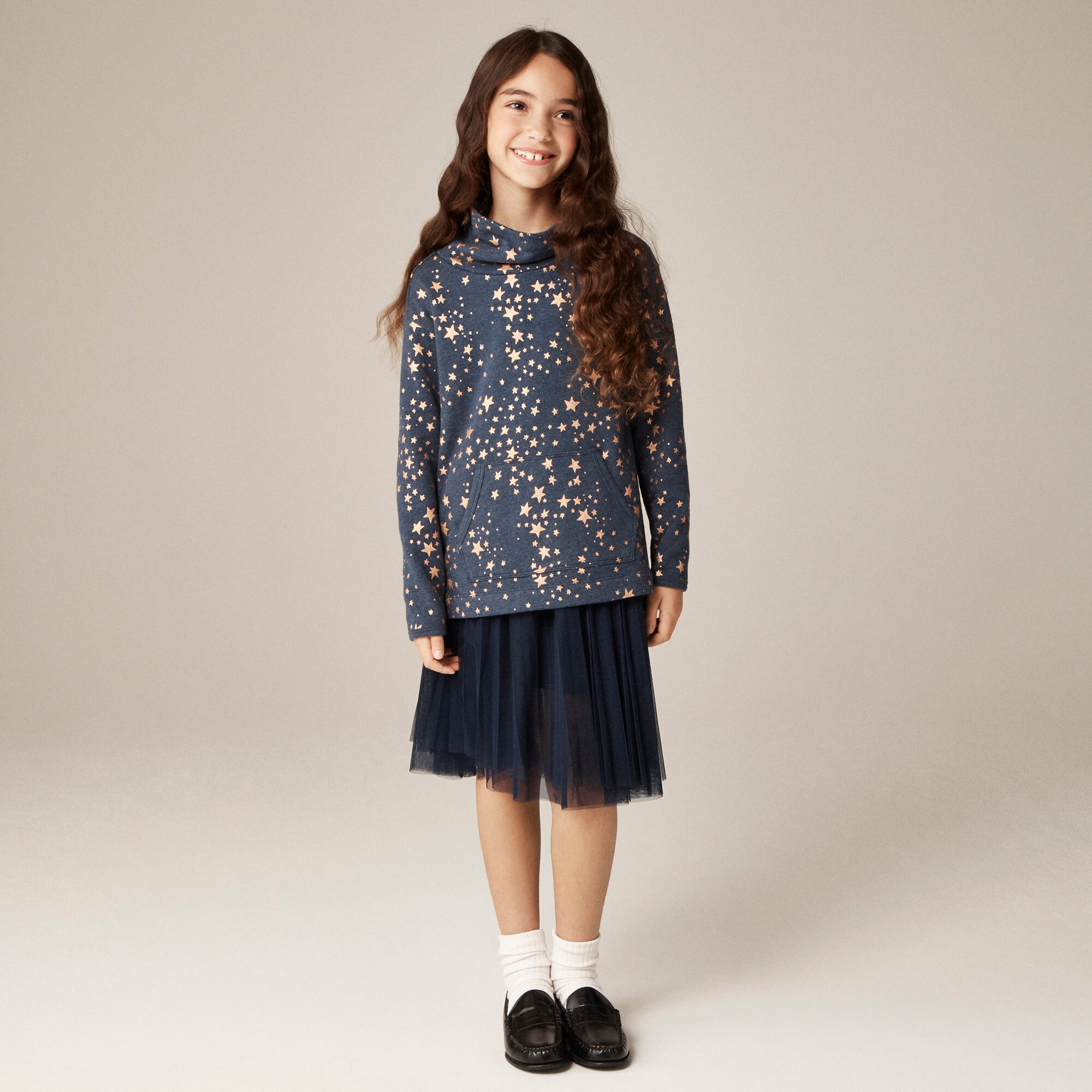 Girls' funnelneck tunic sweatshirt with stars