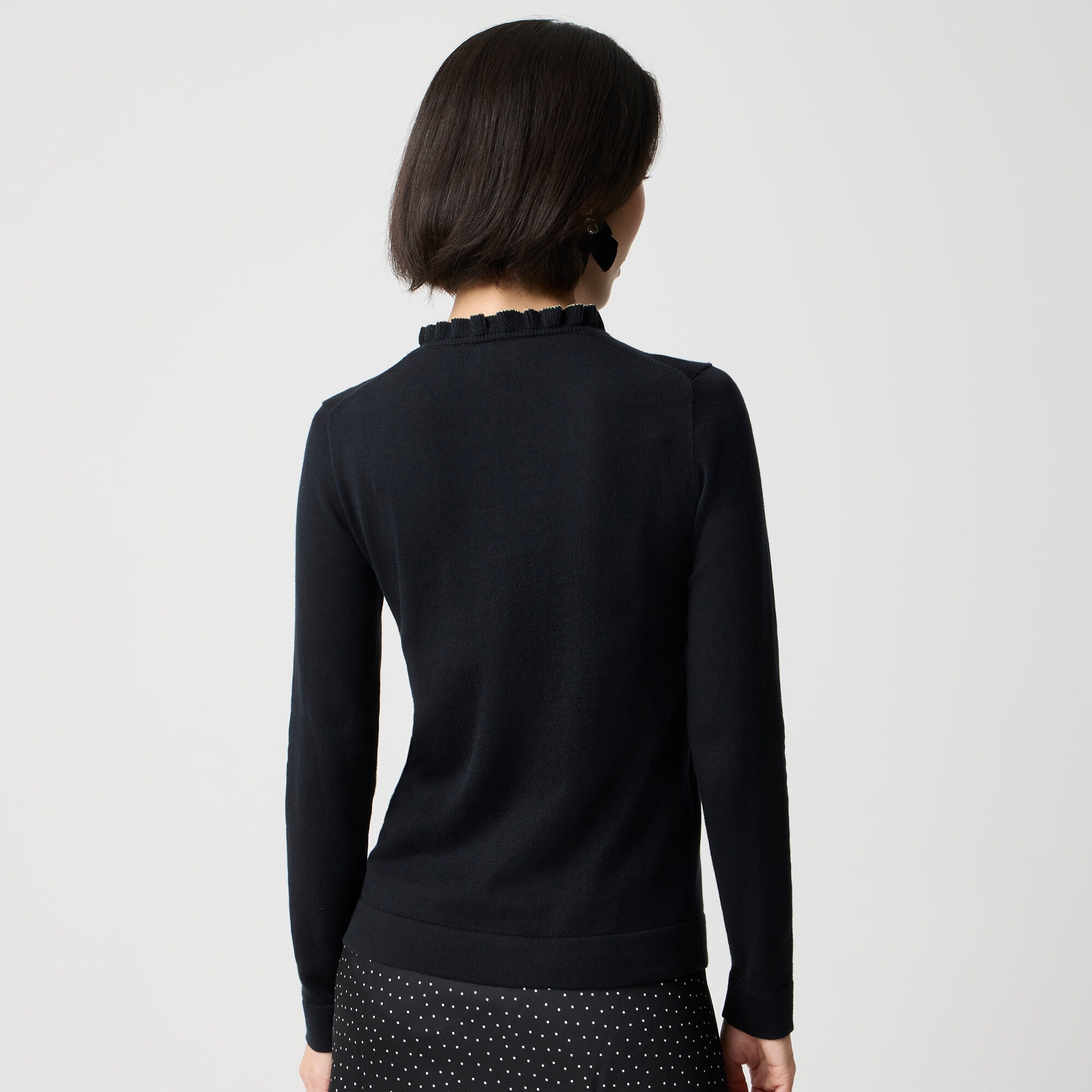Cotton ruffleneck sweater with metallic trim