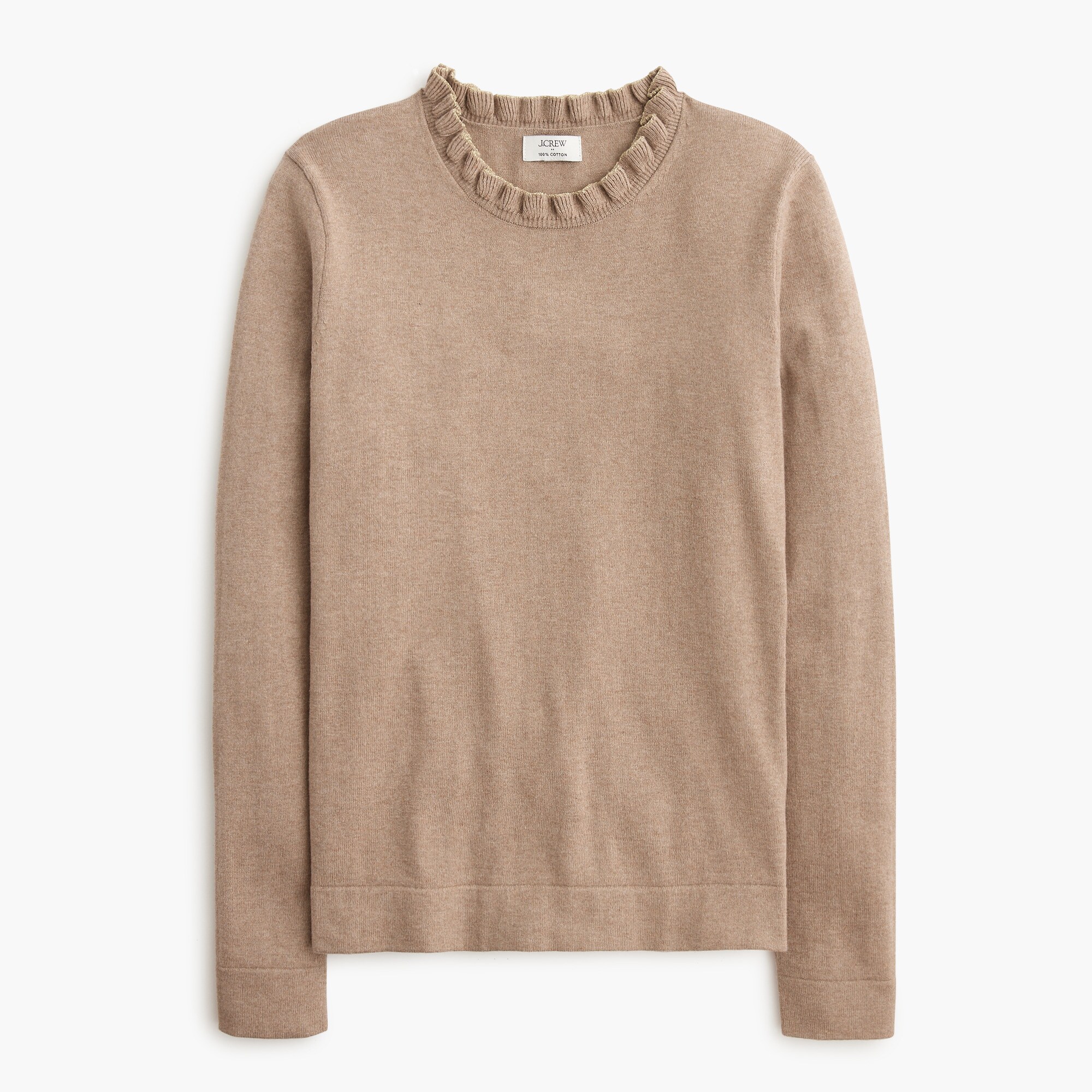 Cotton ruffleneck sweater with metallic trim