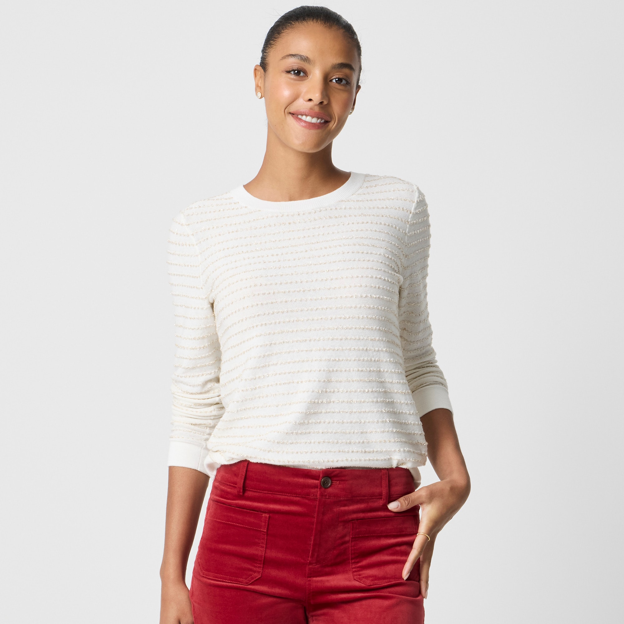  Metallic-stripe Teddie sweater