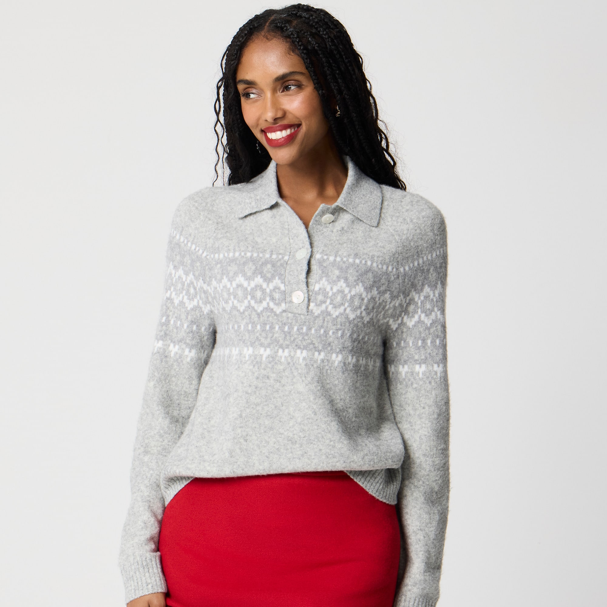 womens Fair Isle sweater-polo in extra-soft yarn