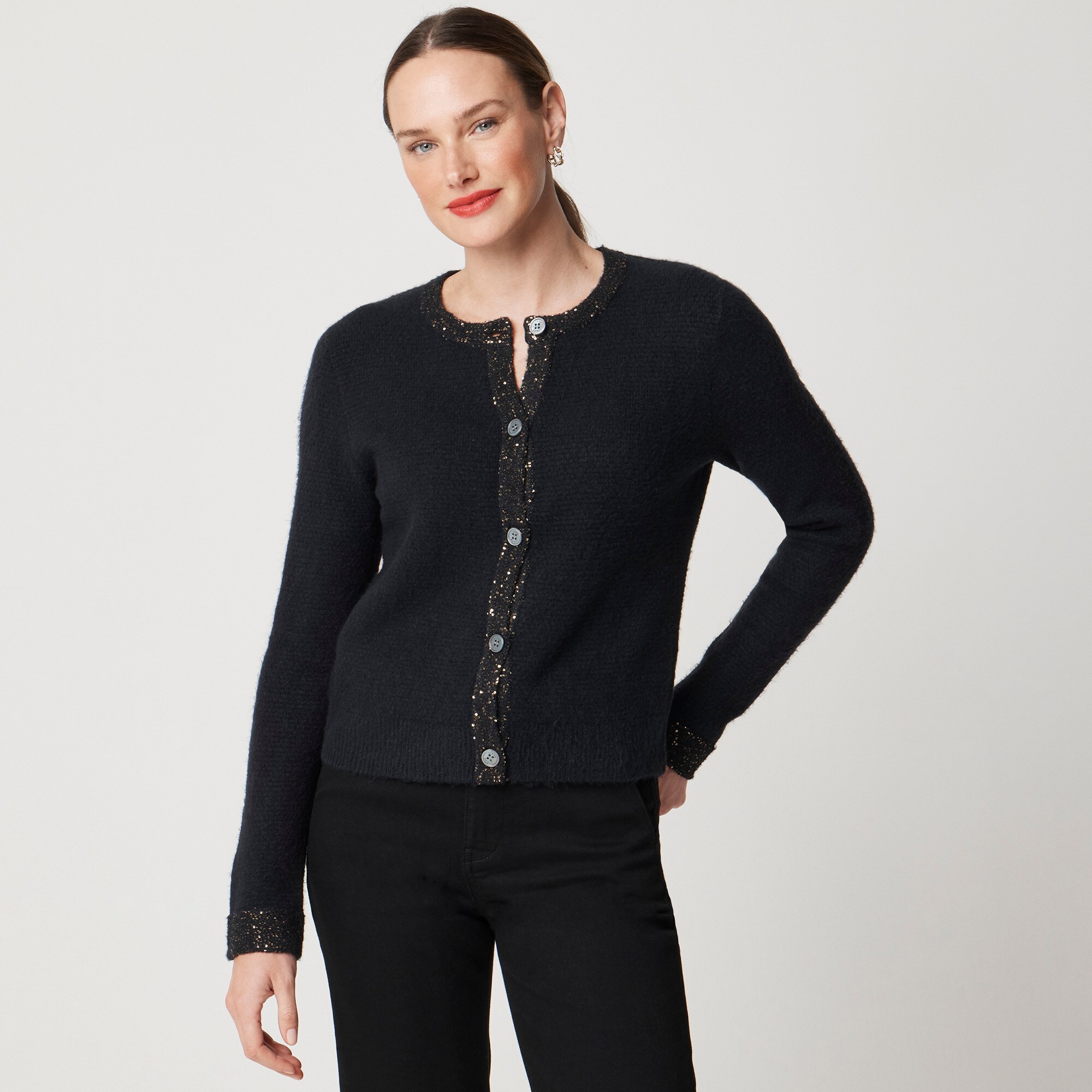 Sequin cardigan sweater in extra-soft yarn