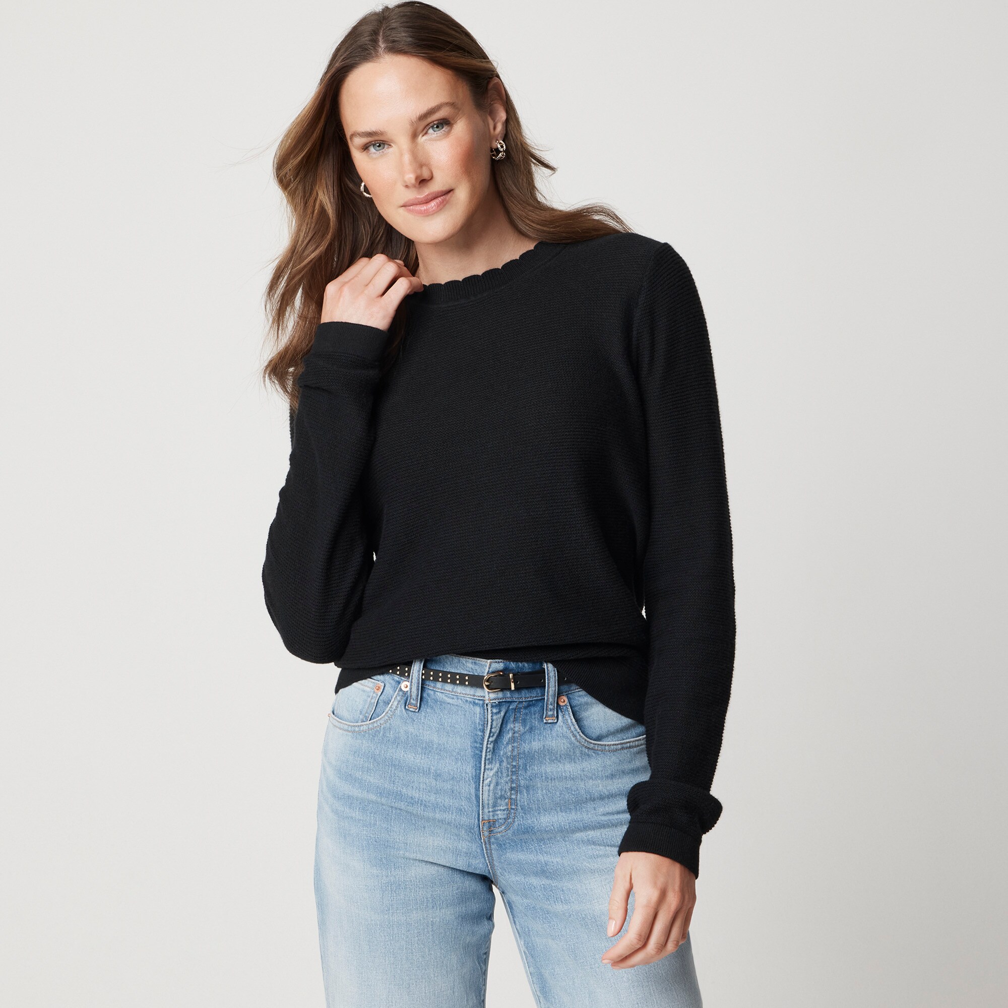 womens Scalloped crewneck sweater