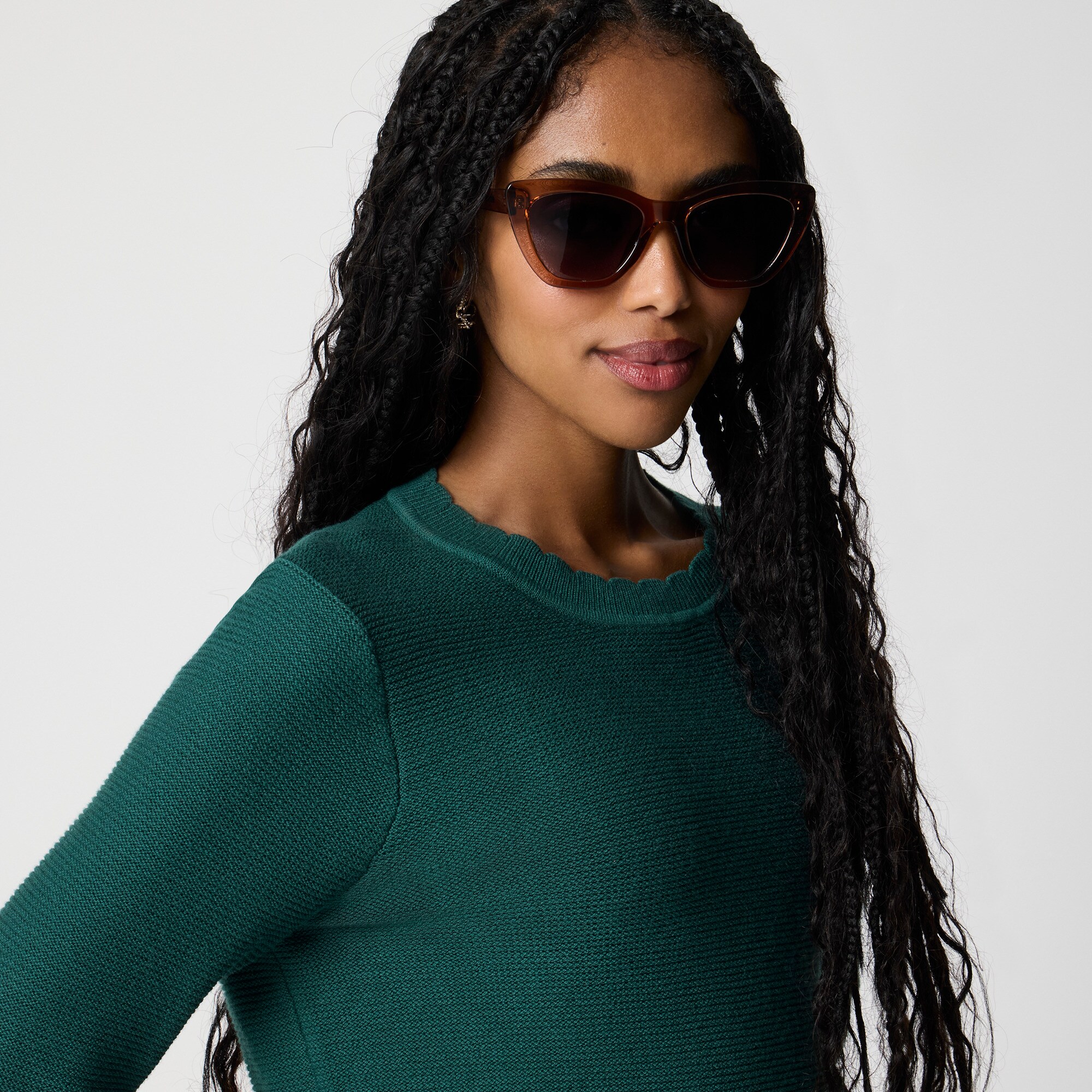 Scalloped crewneck sweater