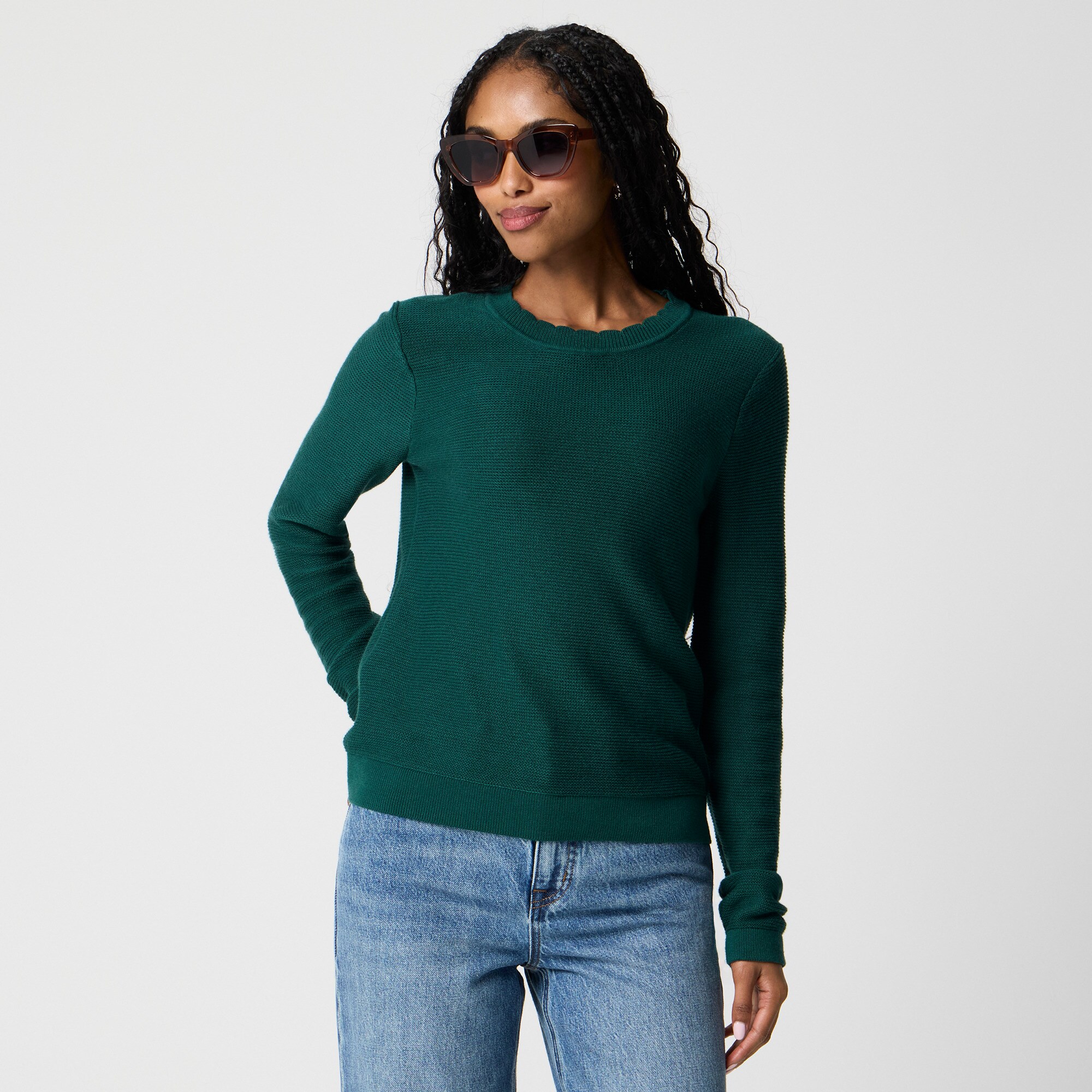 Scalloped crewneck sweater
