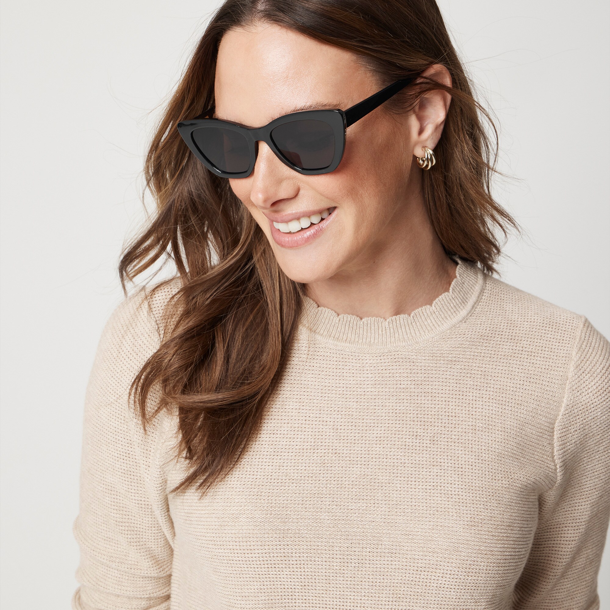 Scalloped crewneck sweater