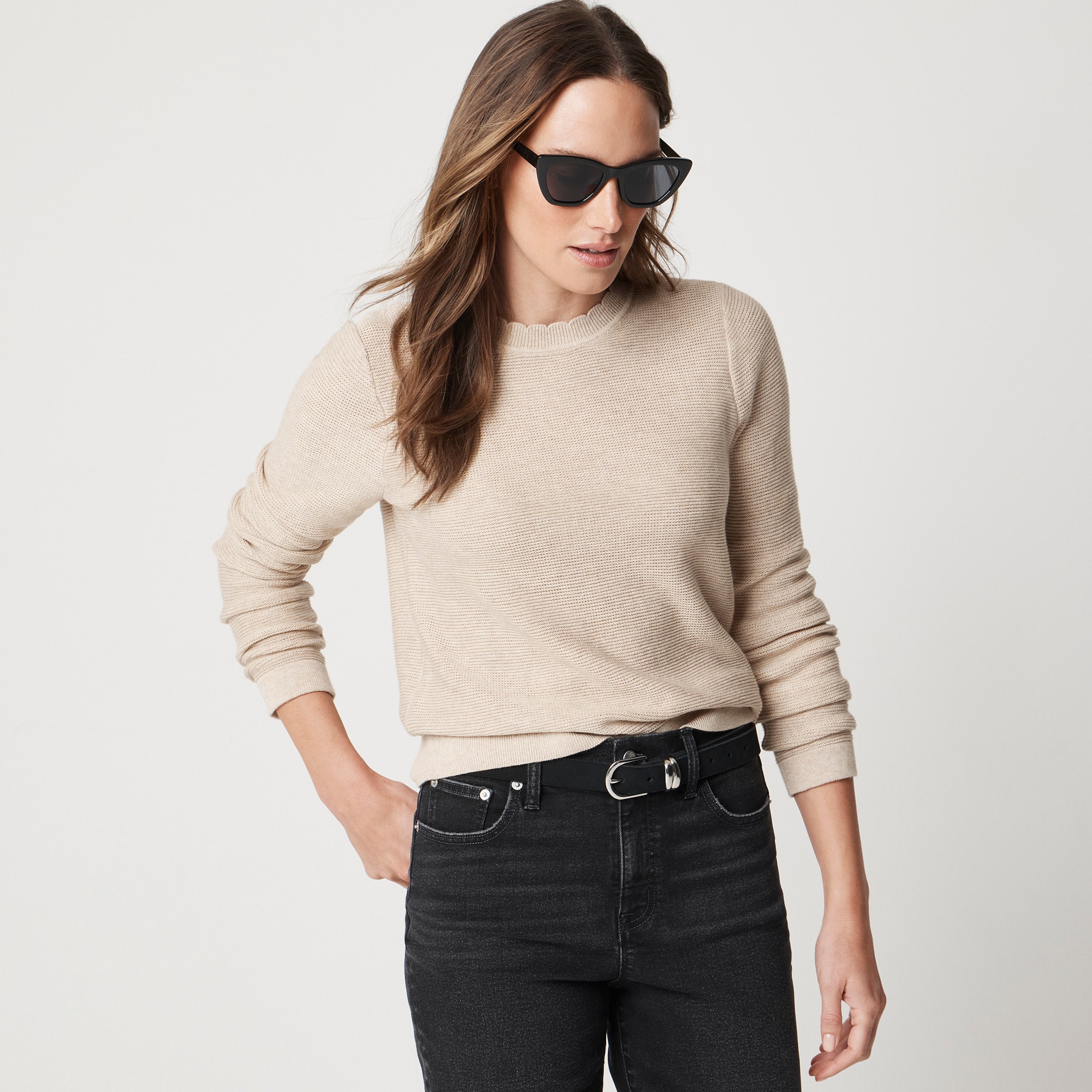 womens Scalloped crewneck sweater