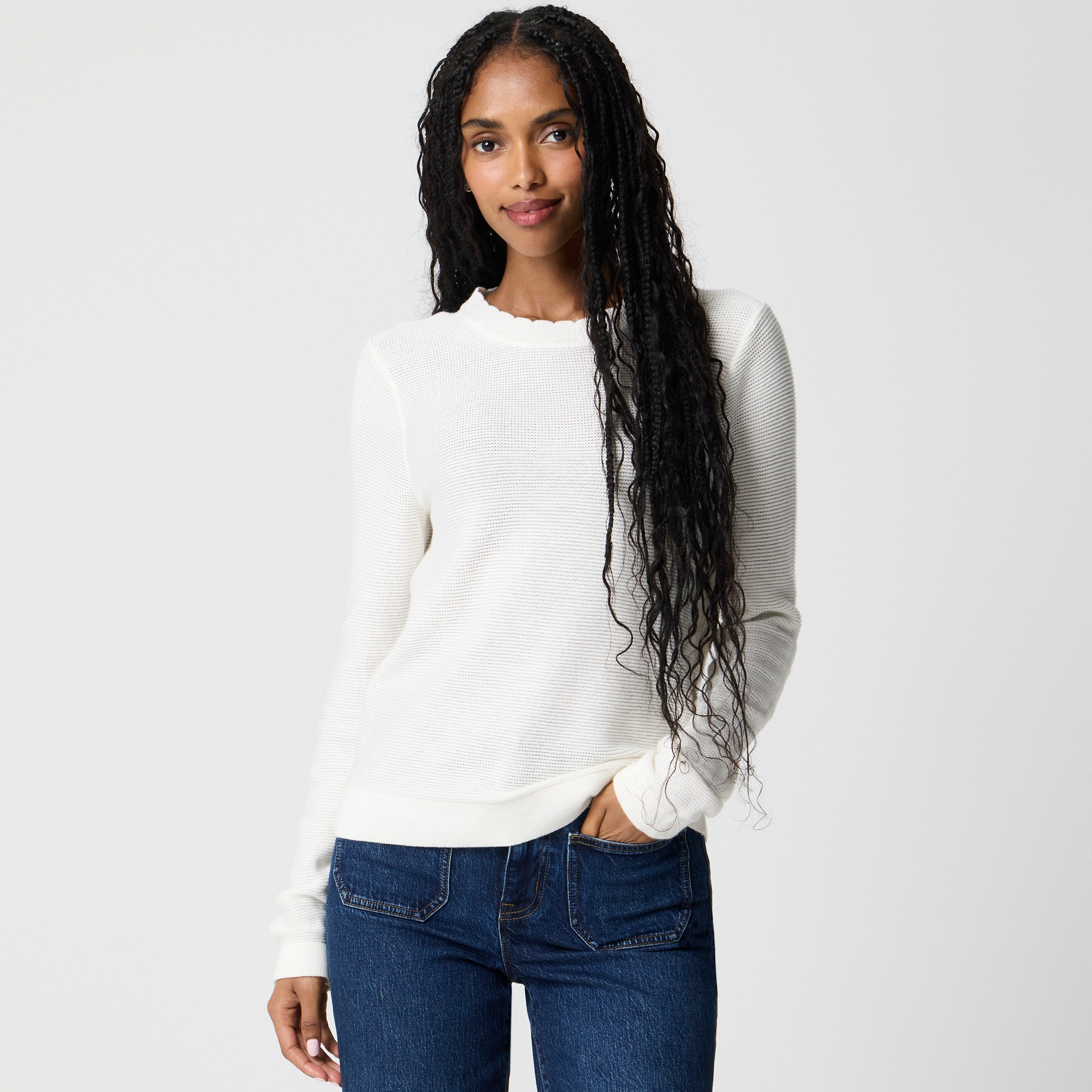 womens Scalloped crewneck sweater