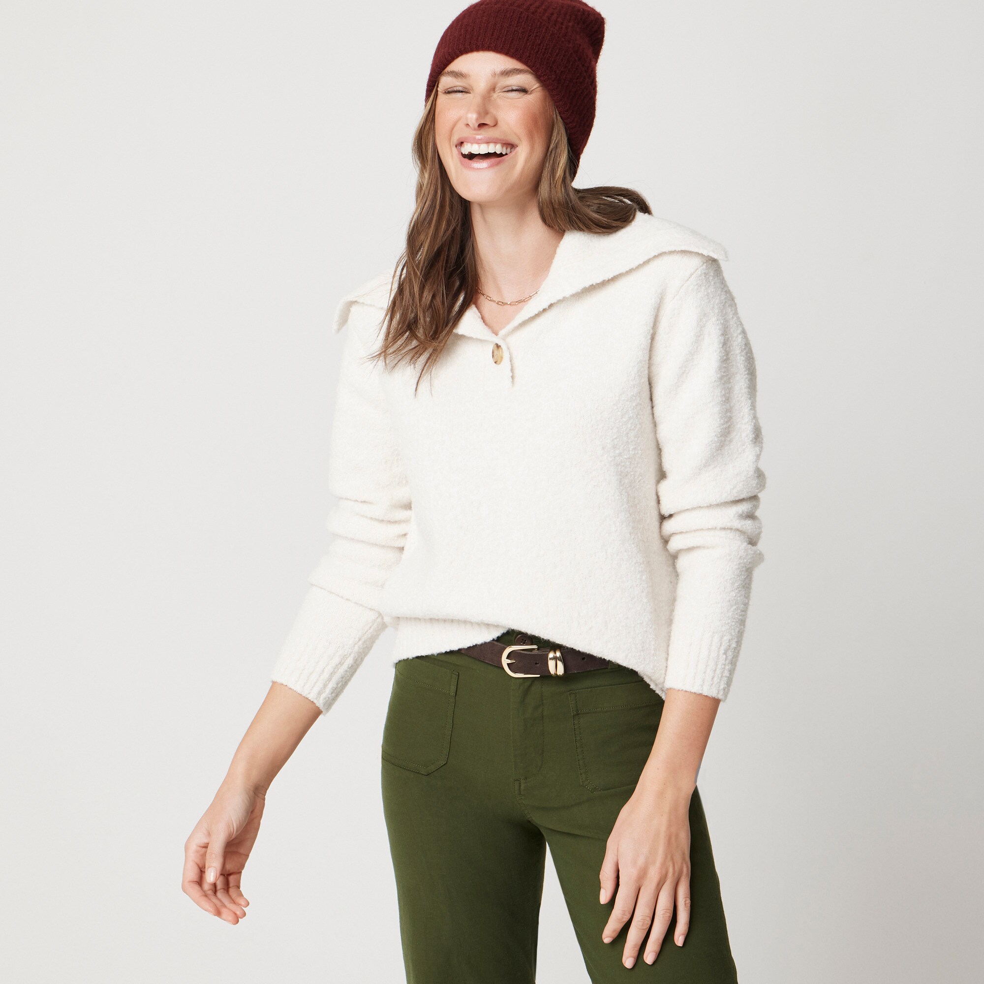 Bouclé button-collared sweater