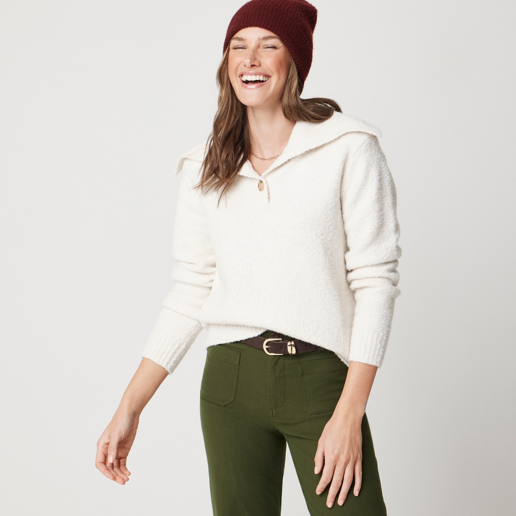 womens Boucl&eacute; button-collared sweater